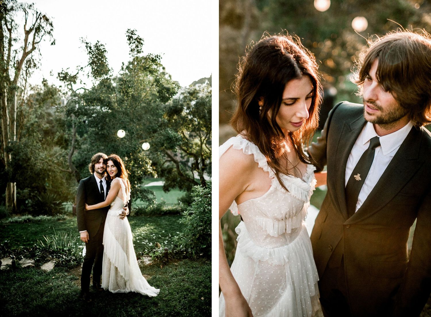 bride and groom portrait in backyard at wedding ceremony