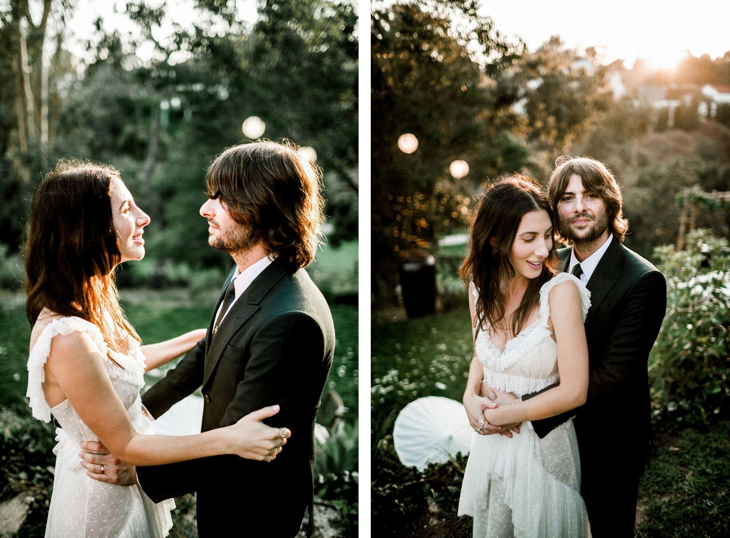 bride and groom portrait session at golden hour in bel air
