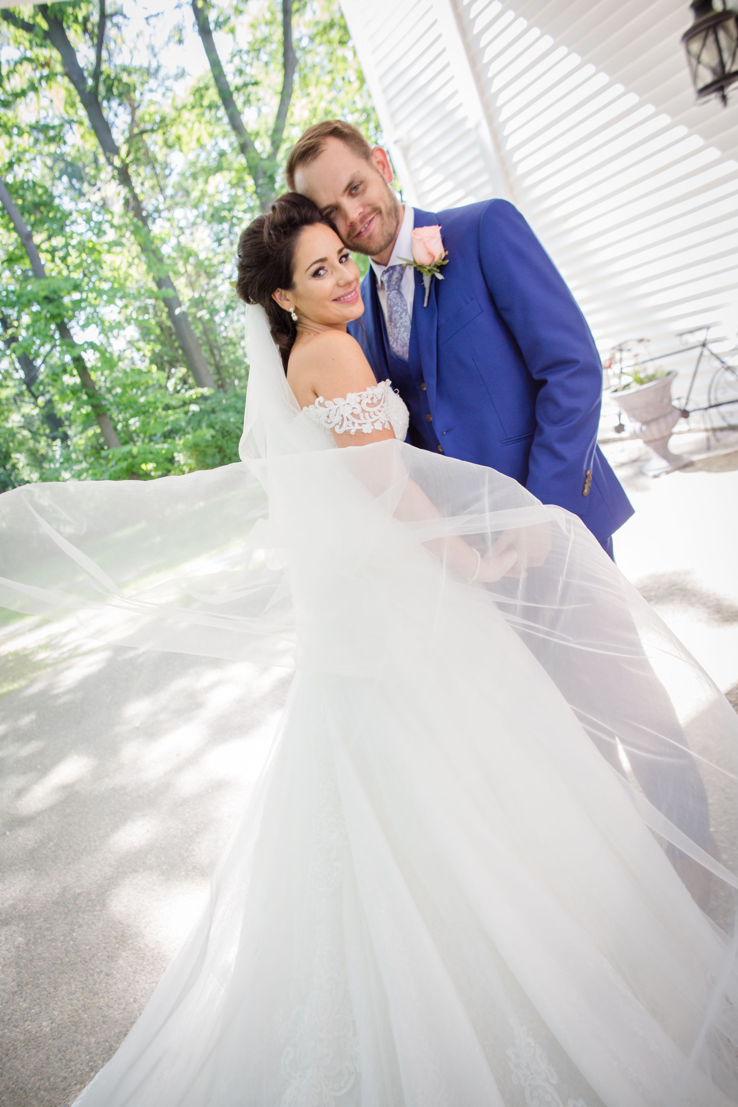 Bride and groom portrait veil michigan wedding photographer