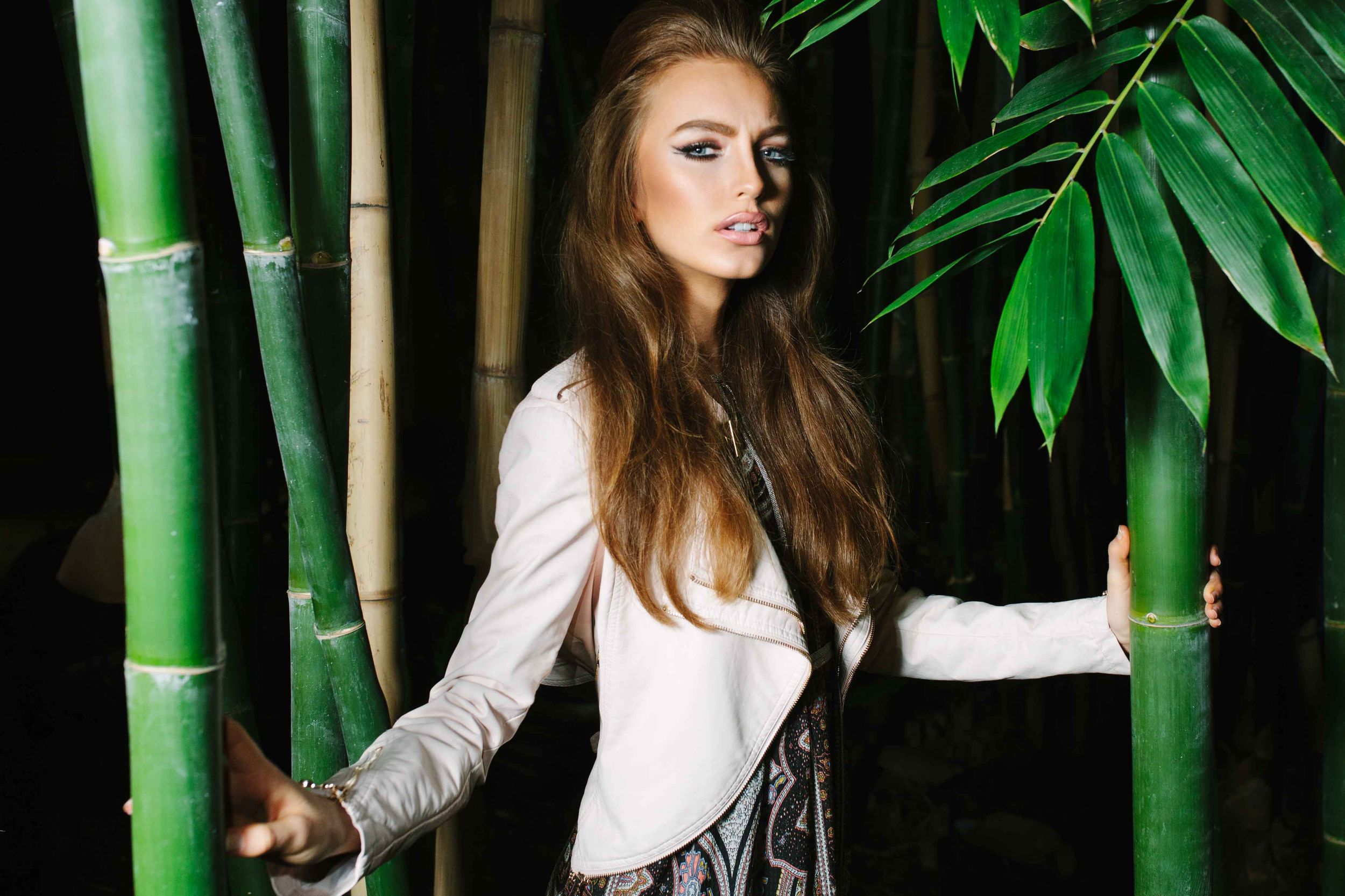 Model Crystal Van Commenee National A-List Magazine Editorial Los Angeles California Rockabilly Jungle Long Dress