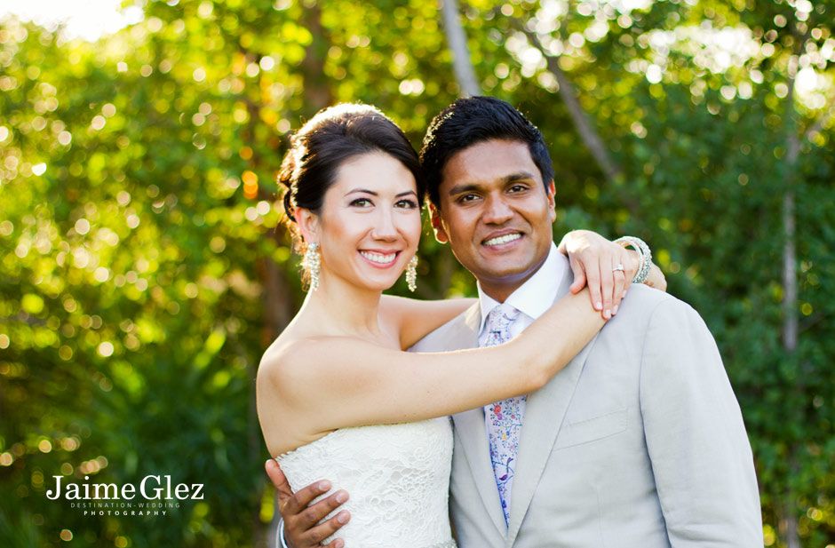 Happy bride and groom at the Fairmont Mayakoba