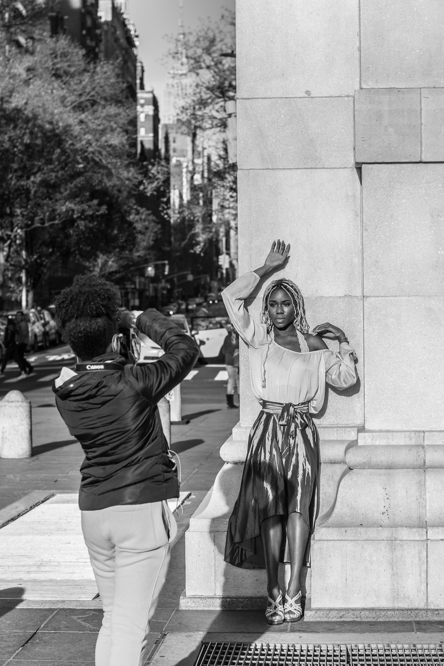 Model being photographed in Washington Square Park, NYC