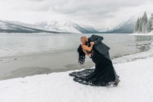 Couple in Glacier National Park during winter elopement