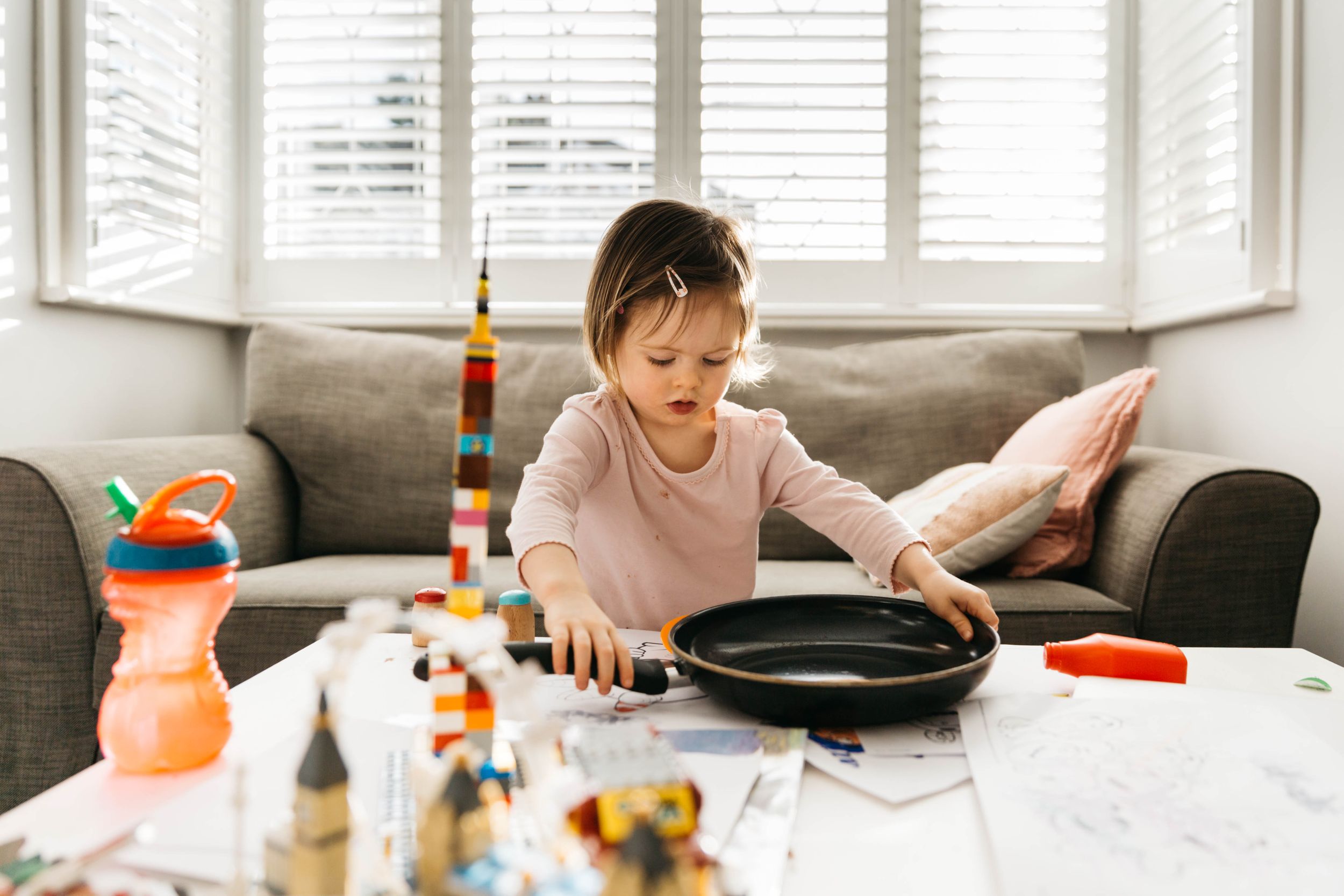 emilia at two years old pretend cooking with toys