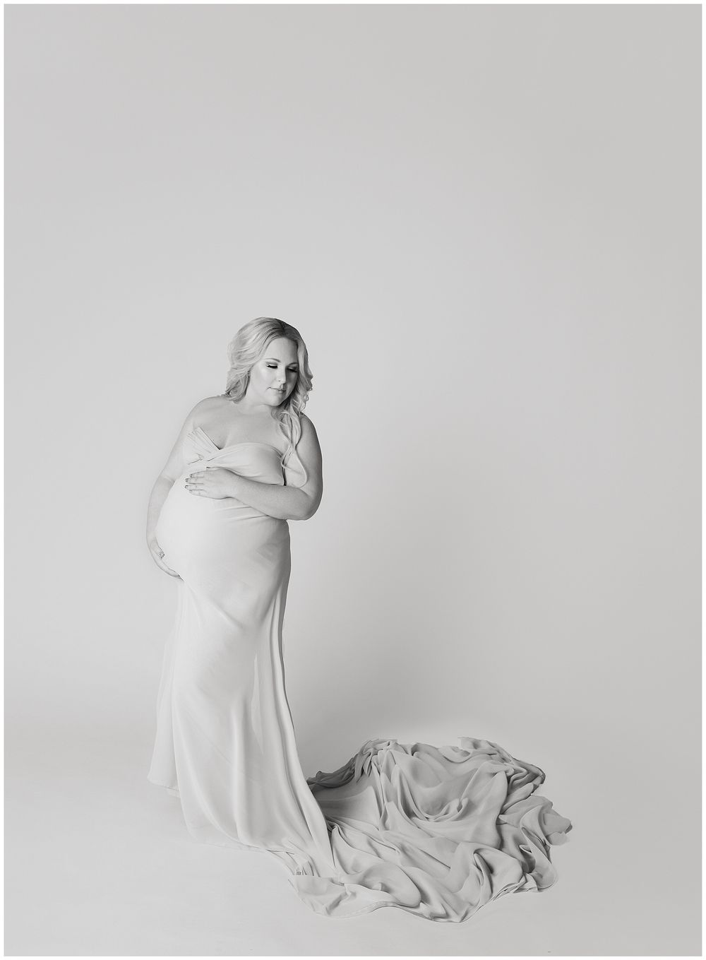 Austin Newborn Photography Maternity Portrait Modern motherhood portrait draped fabric gown
