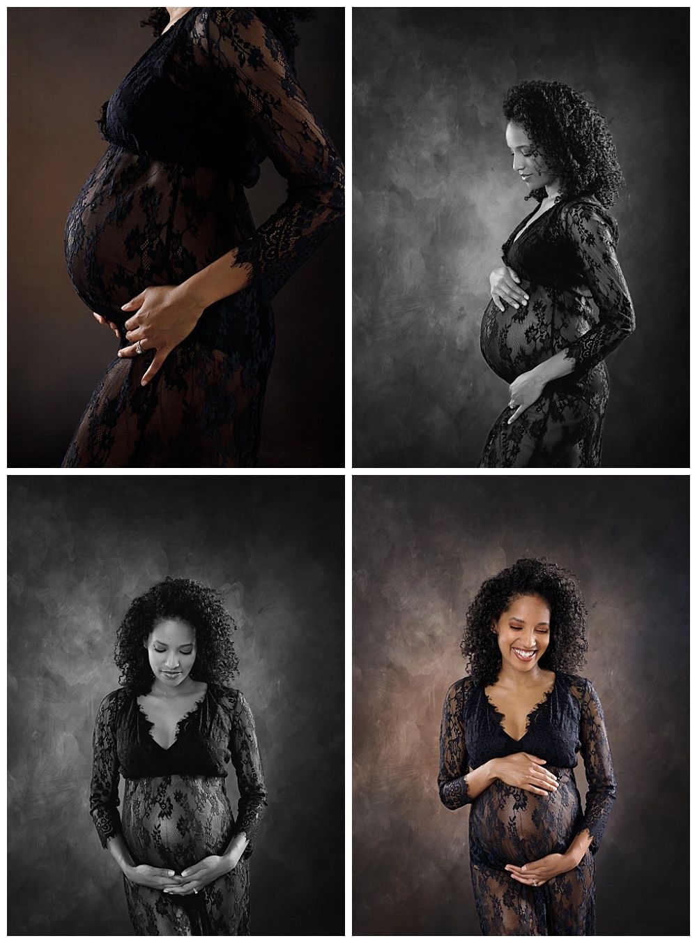 Austin Newborn Photography Maternity Portrait Modern maternity black lace gown collage