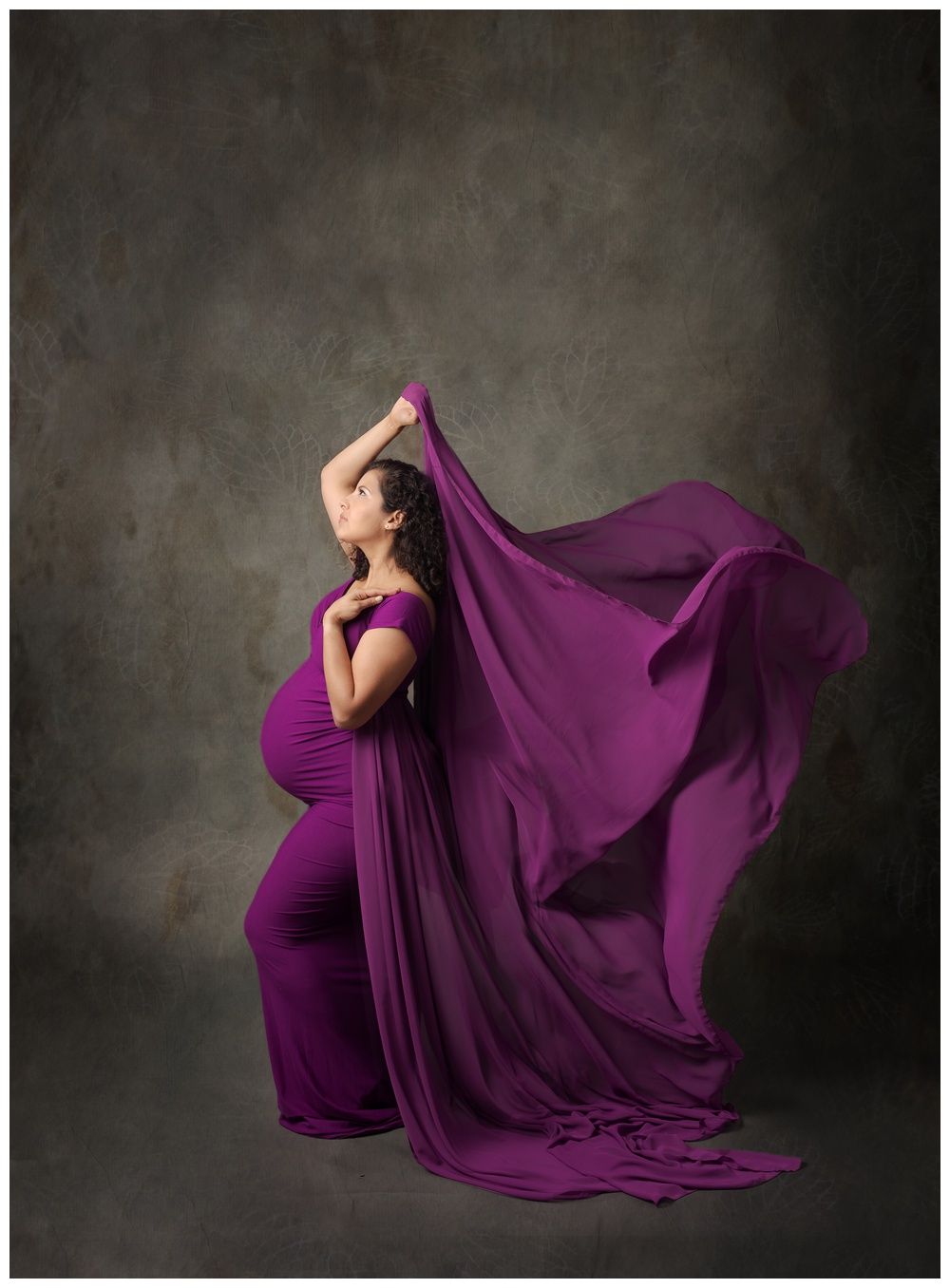 Austin Newborn Photography Maternity Portrait Modern glamour gown with dramatic train fine art