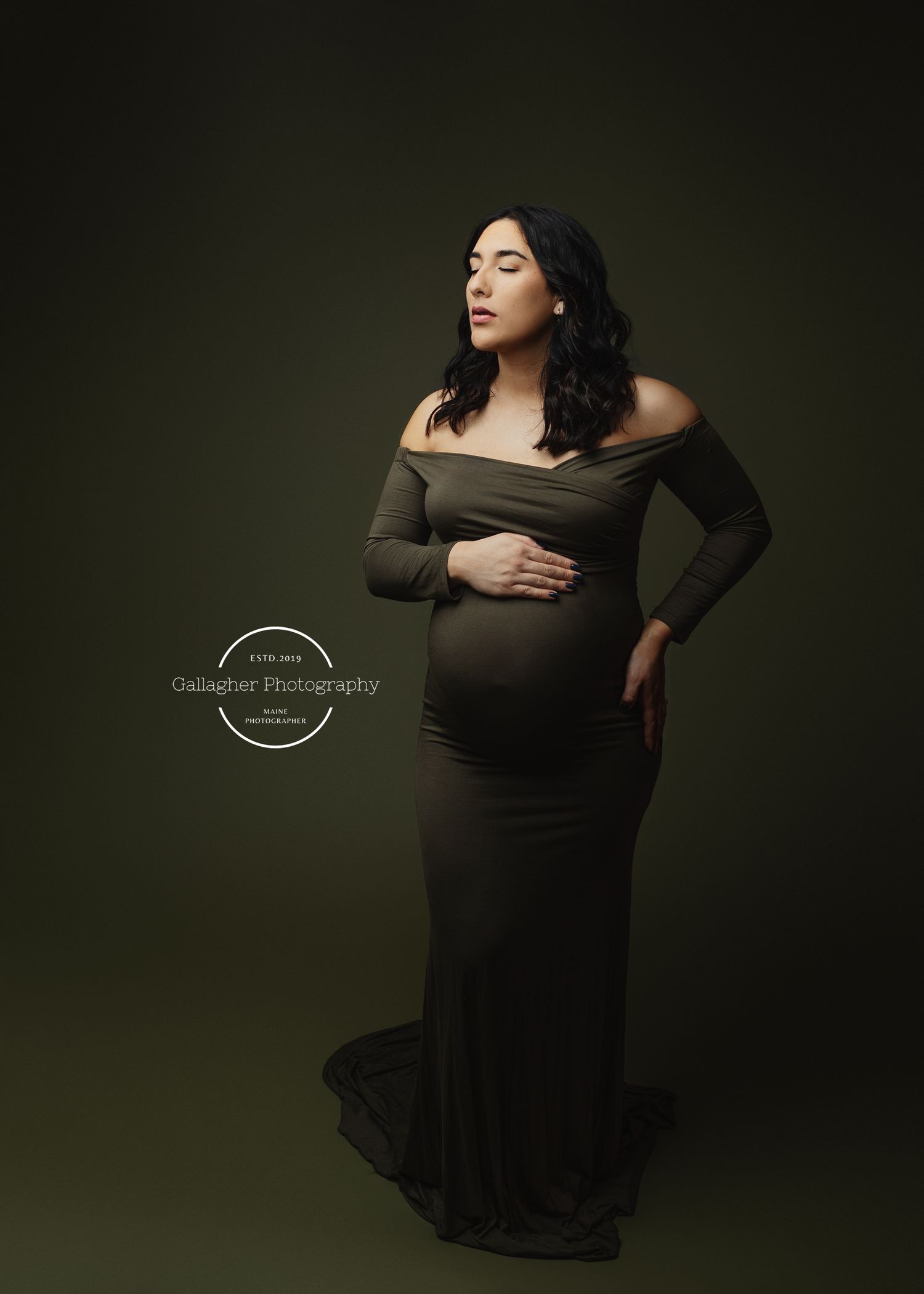 monotone studio maternity set at Gallagher Photography maine studio