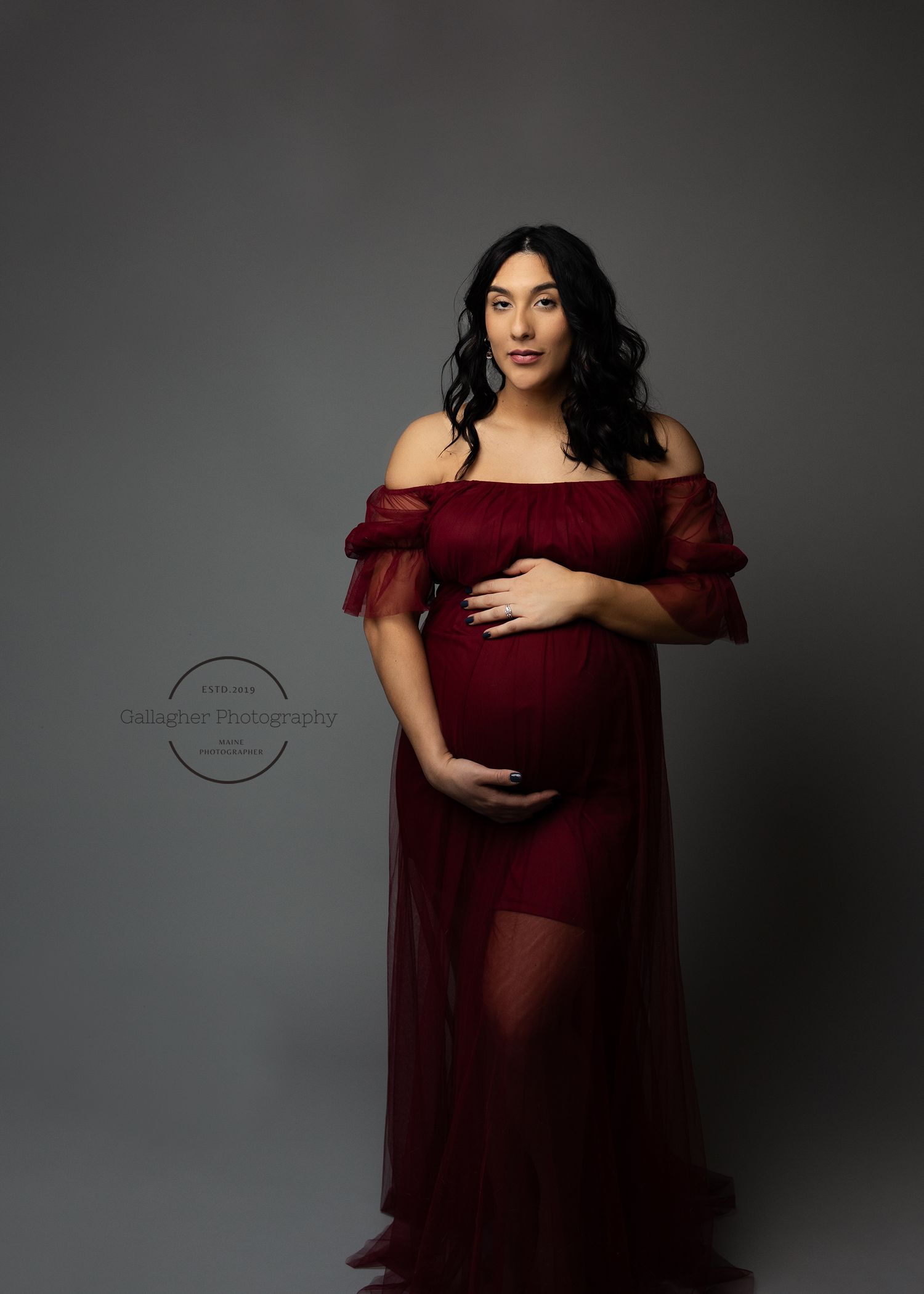 monotone studio maternity set at Gallagher Photography maine studio