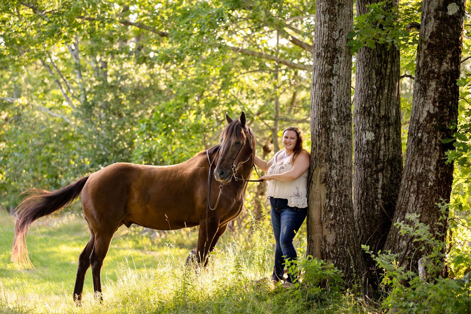 Horse and rider portrait summer golden hour sunset