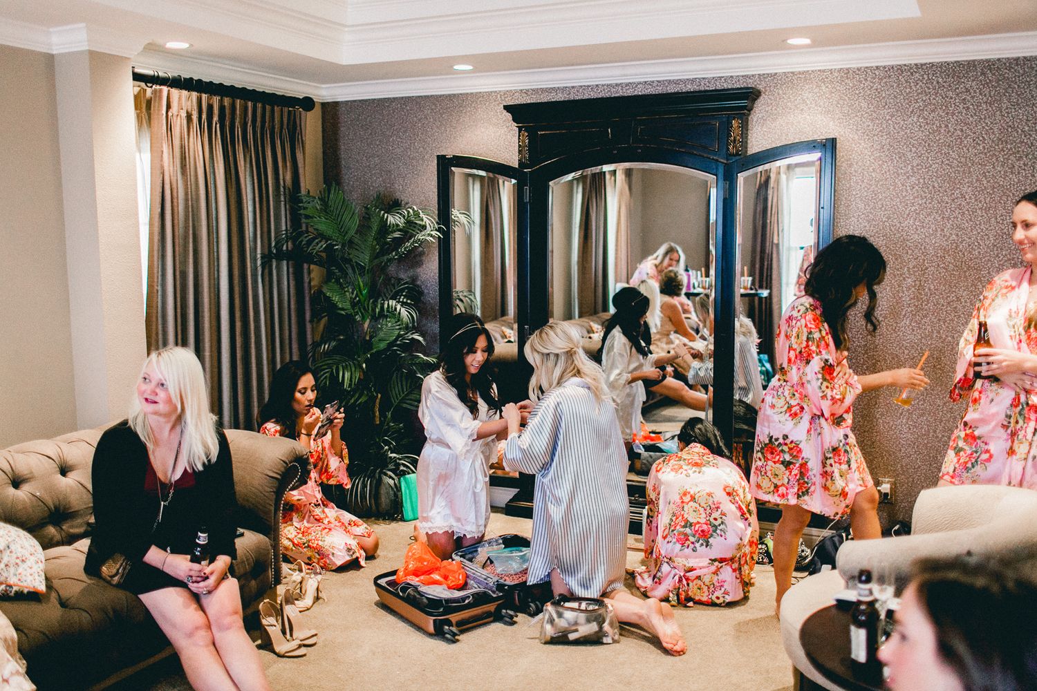 girls getting ready in room for makeup