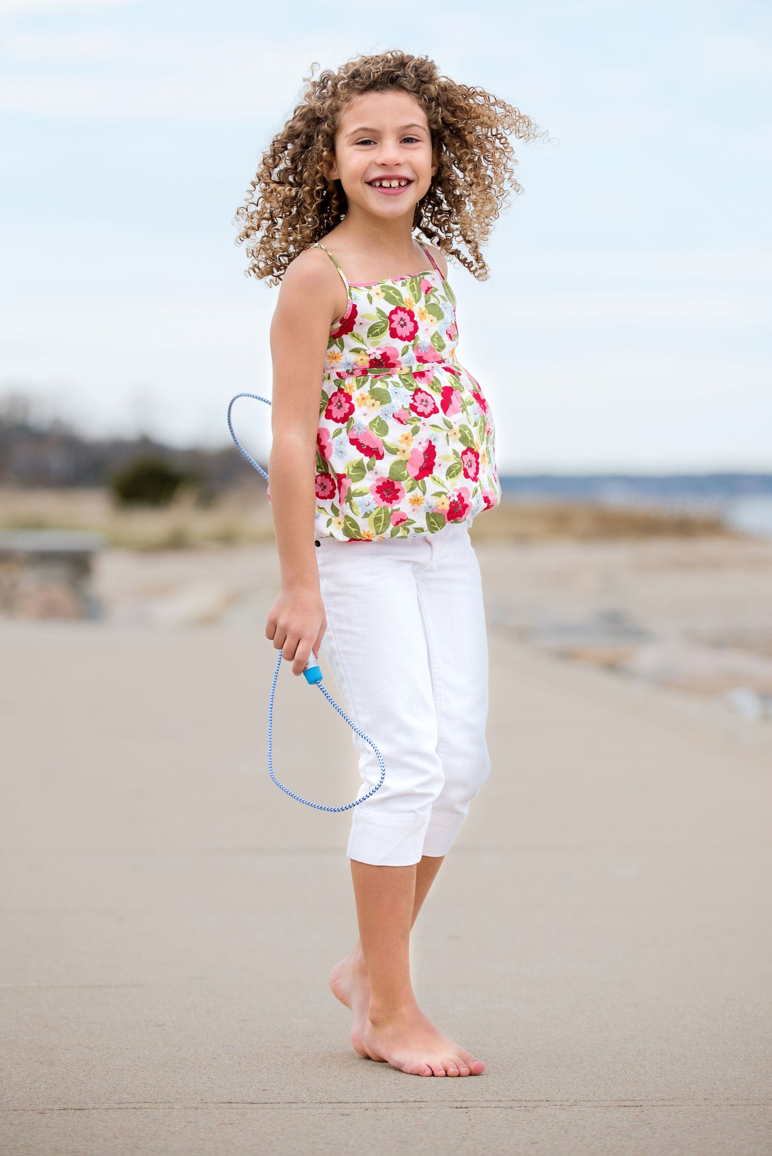 female child model jumping rope