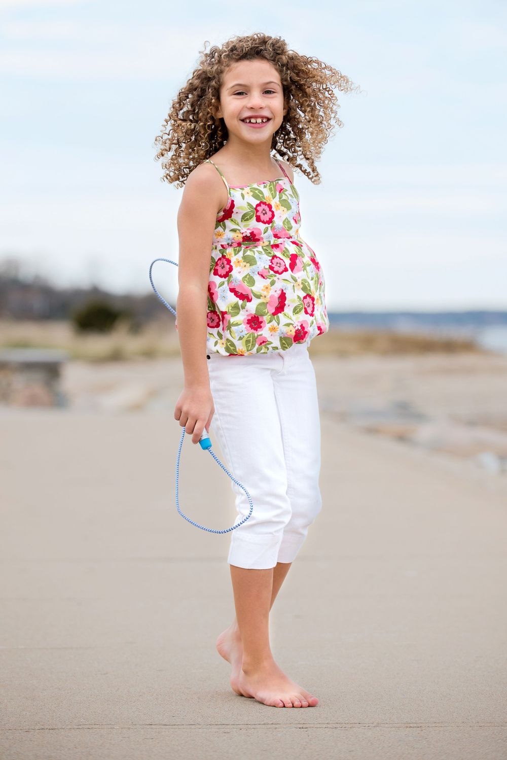 female child model jumping rope