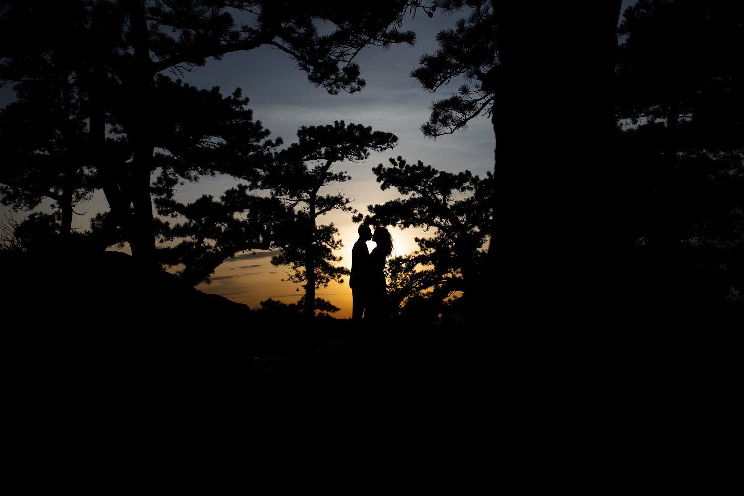 Silhouette of couple, engagement photo session at Lake Minnewaska, Hudson Valley, New York