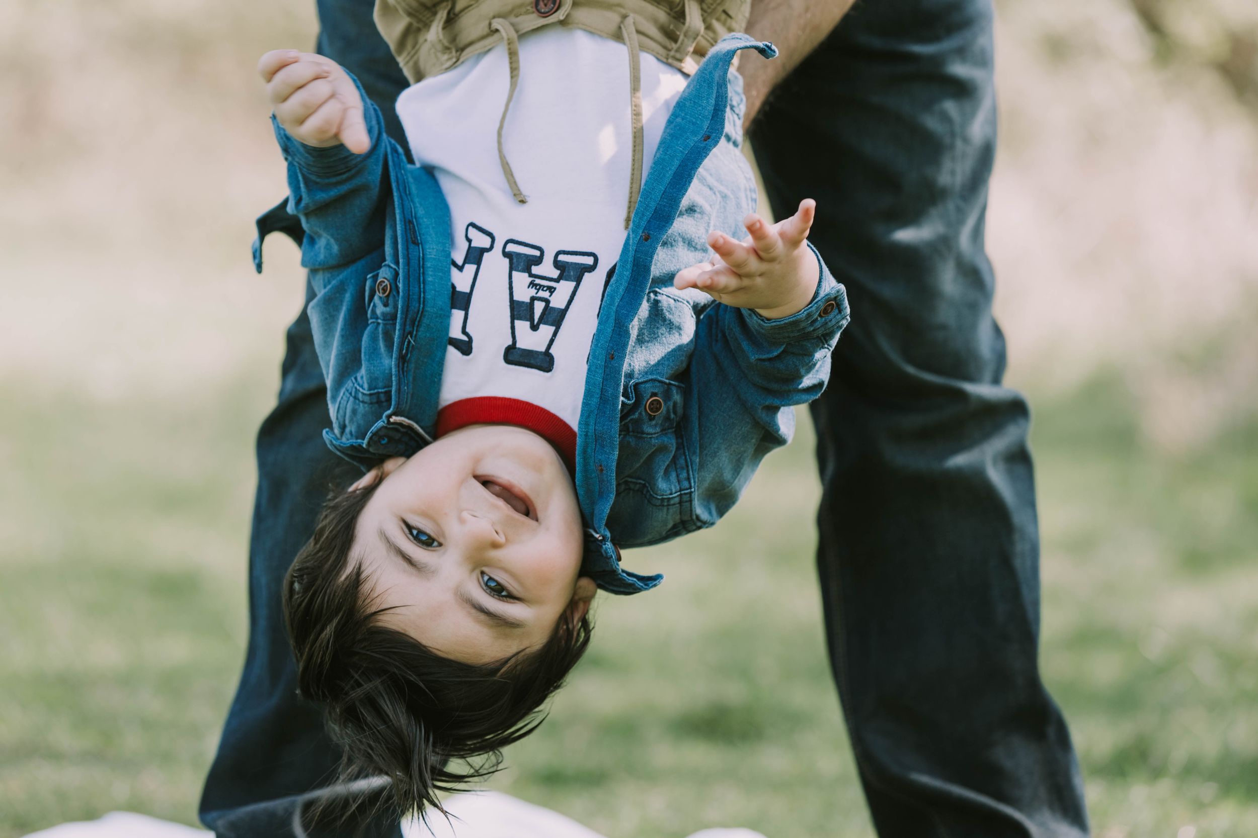 one year old baby boy upside down