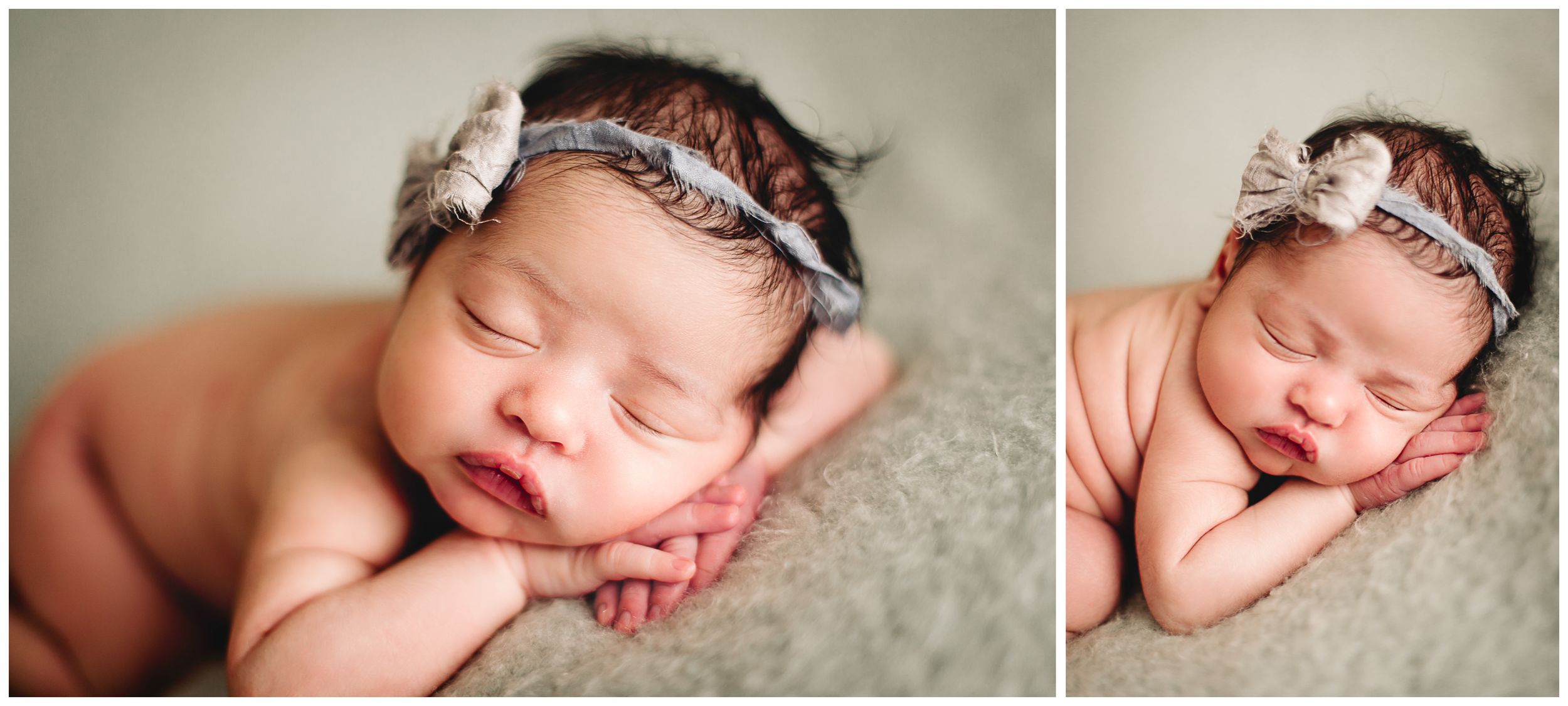 baby sleeping on mint colored blanket