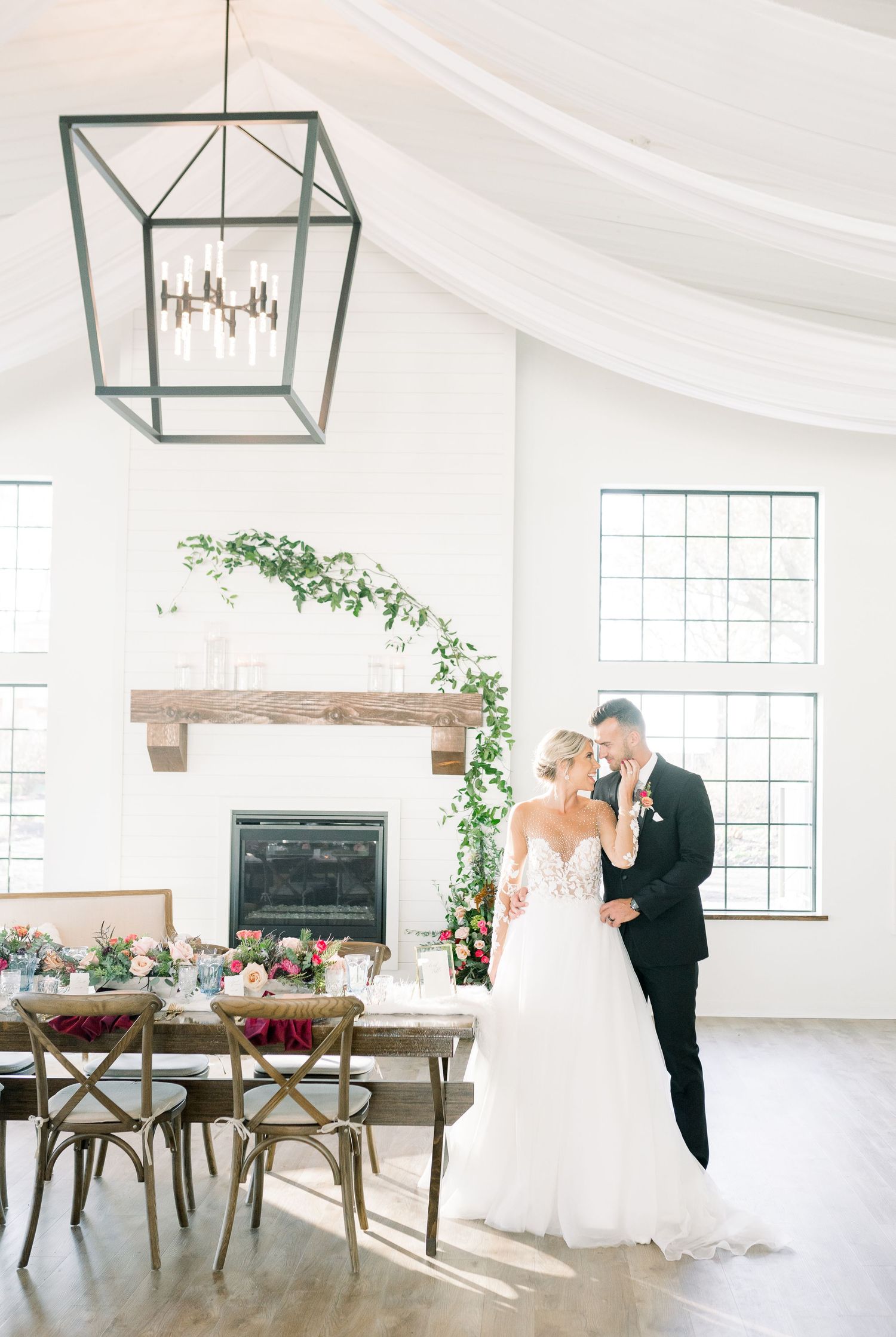 Light and airy 1868 Farmhouse Wedding in Boone, Iowa with Modern Dress gown