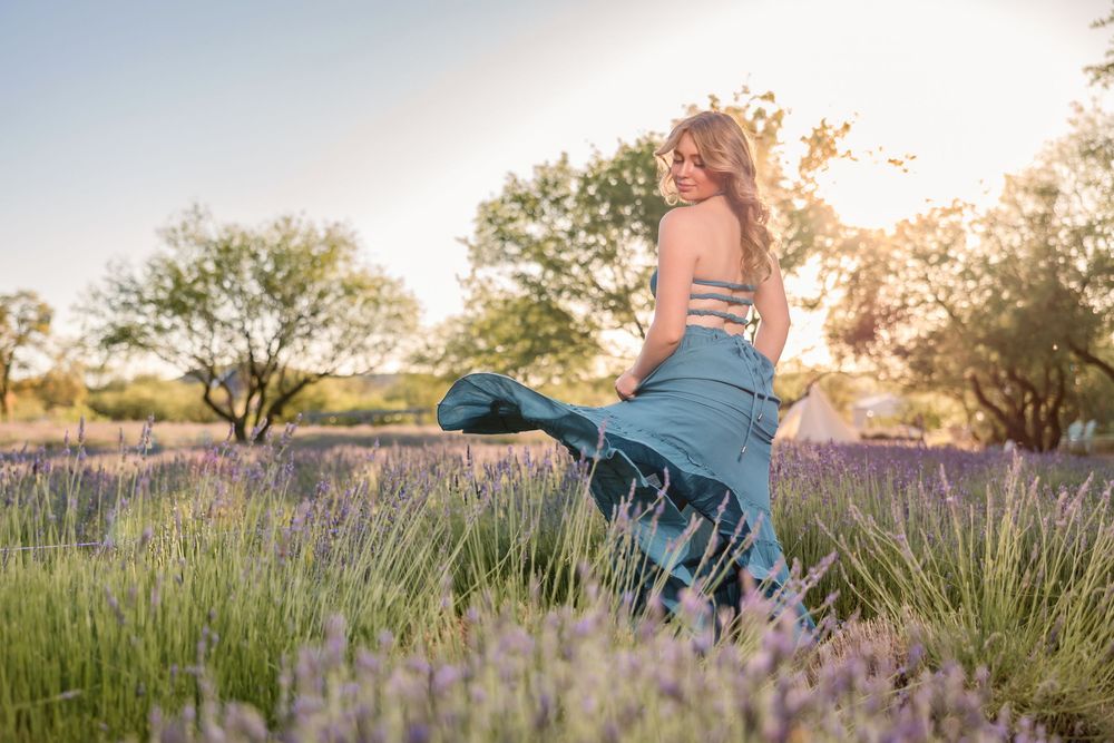 Dreamy Outdoor Senior Photos with Lavender Blooms, Tucson, AZ golden hour senior session