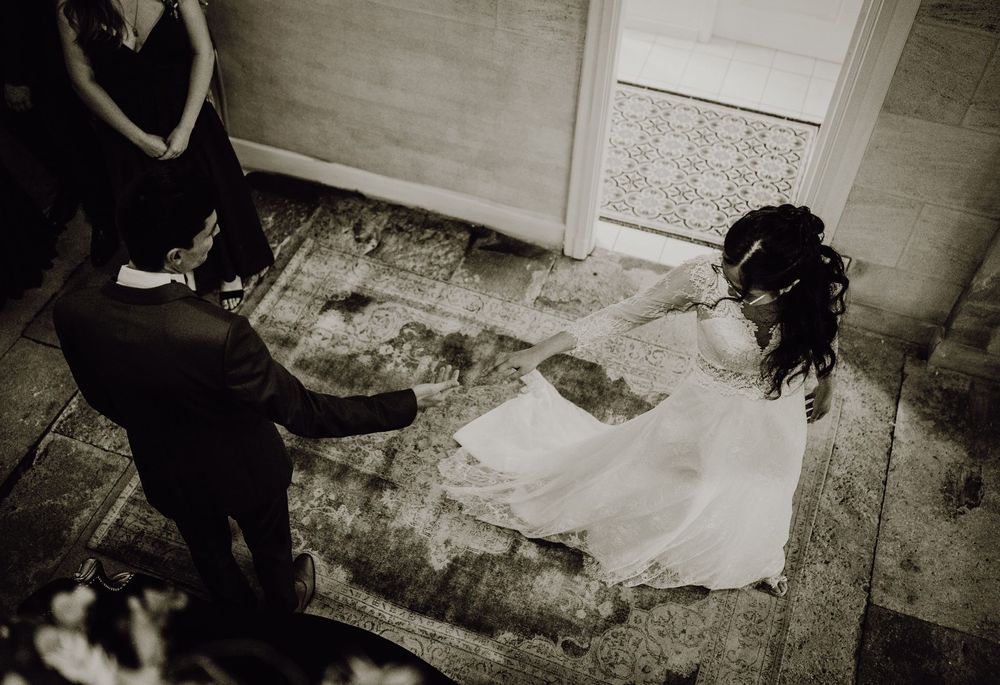 Black and white montage of crime scene documentation photos showing evidence markings and investigation procedures.