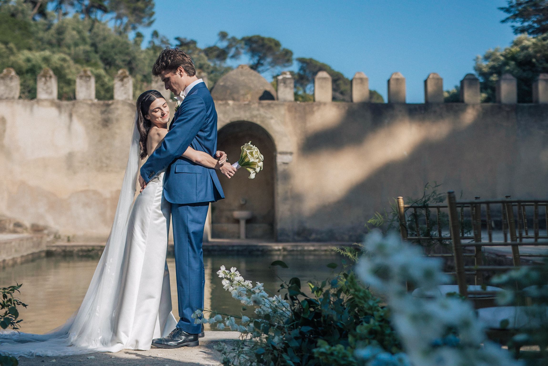 Romantic French destination wedding in Portugal — captured with cinematic flair at Penha Longa Hotel. By Regina Wedding Photographer Lisbon