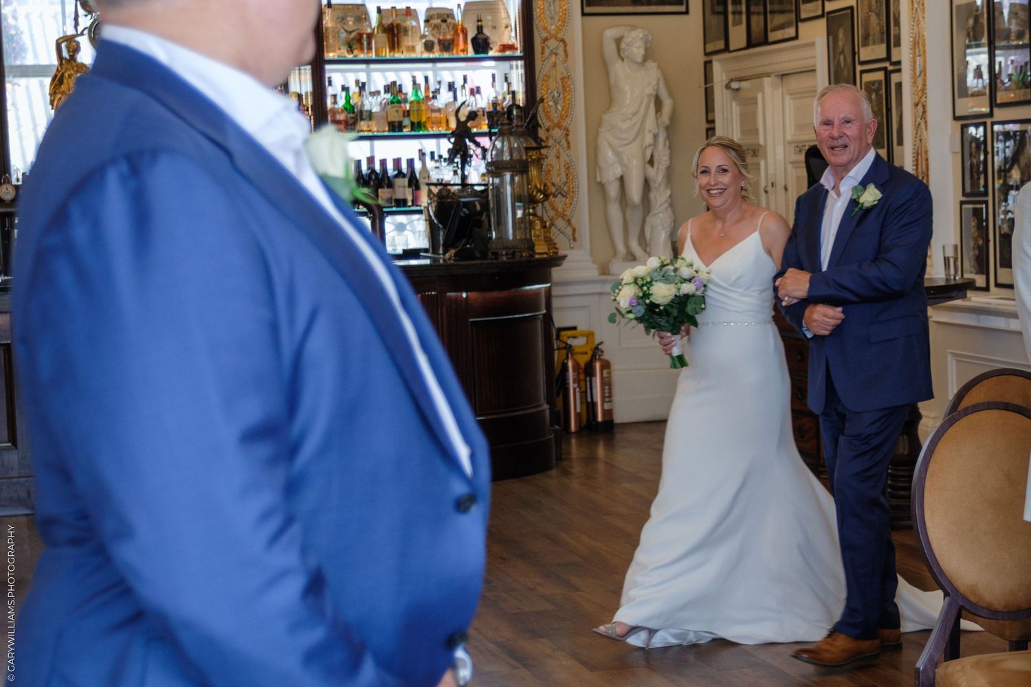 Multiple split photos showing couples dancing and posing during what appears to be a wedding reception in an elegant venue.