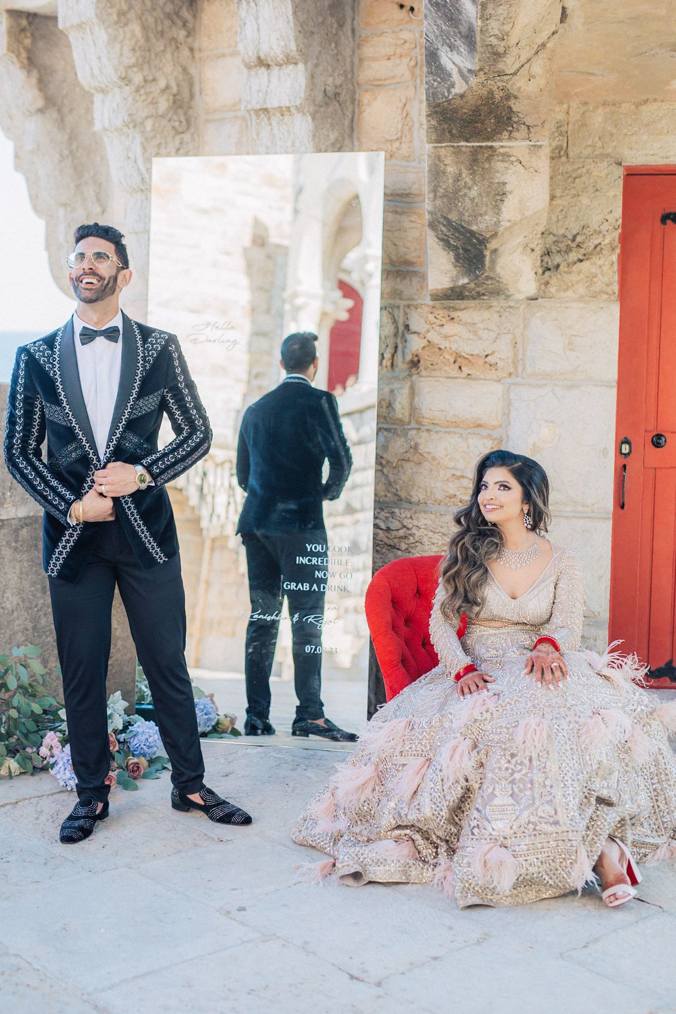 A magical Indian wedding reception at Forte da Cruz, overlooking the Atlantic Ocean. by a Lisbon Wedding Photographer