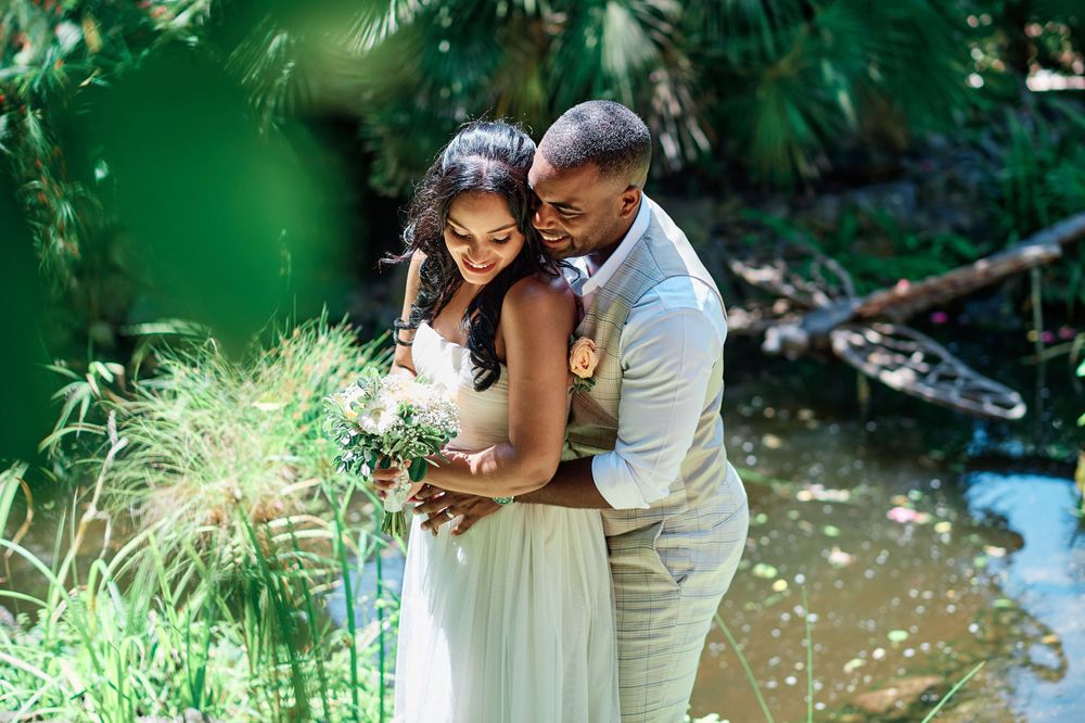 Portrait of wedding couple at the Dell