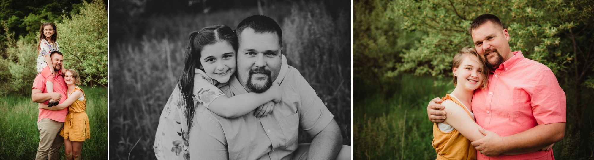 Collage of daughters embracing their dad.