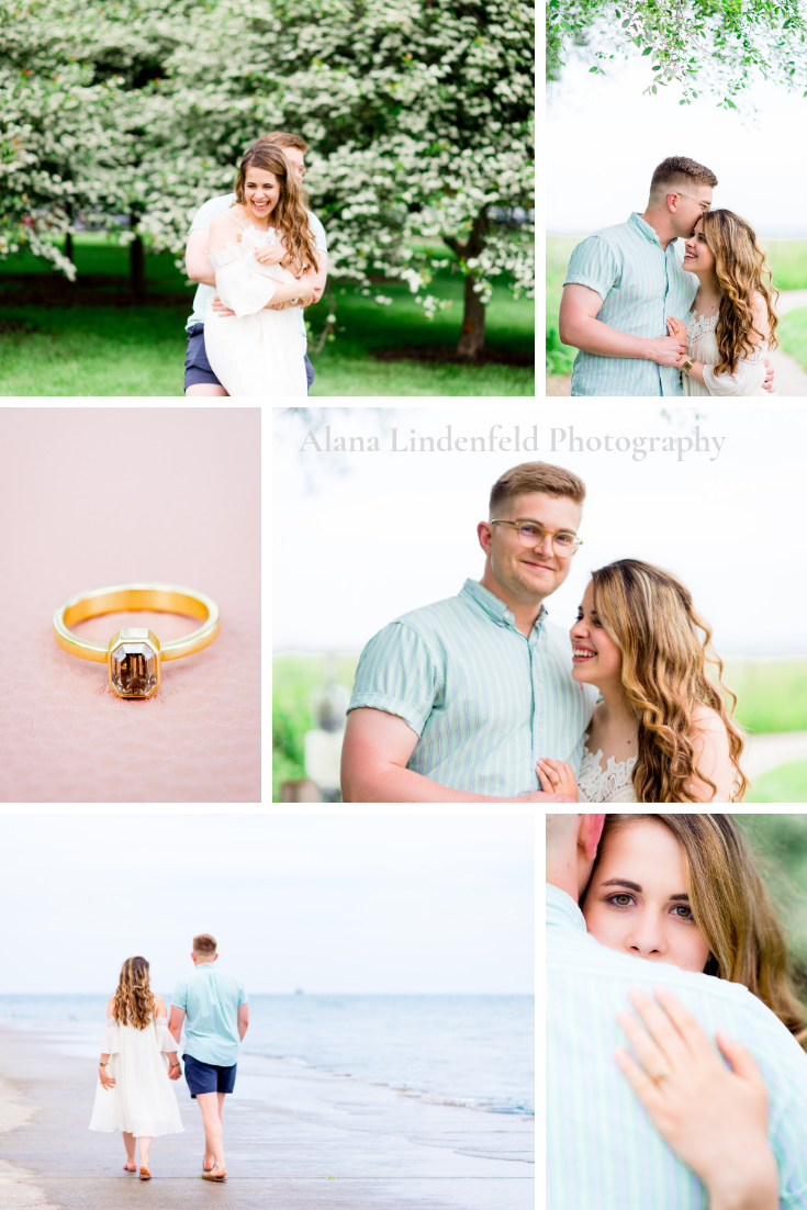 collage of pictures from a Chicago Sunrise Engagement session at Montrose Harbor in the summer