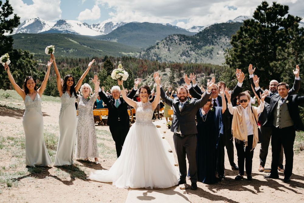 bridal party, grooms party, rmnp, ymca, ceremony, photography, colorado, estes park, forest wedding, classy, timeless