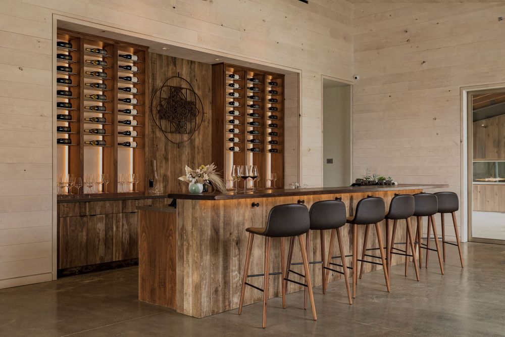 Inside of tasting room at bar at Peake Ranch in Santa Barbara Wine Country