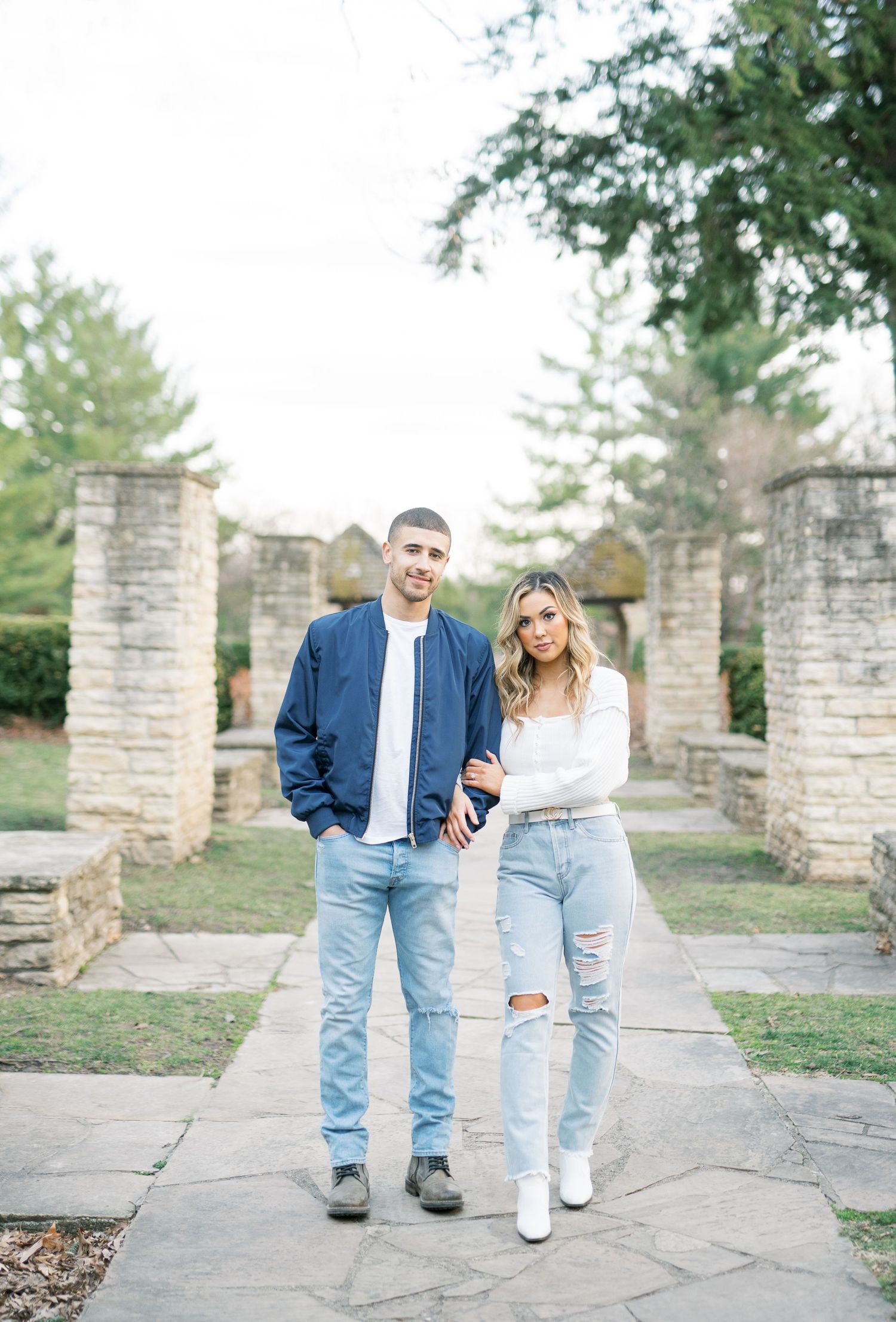 Light and airy film engagement Session at the Rose Gardens and Art Center in Des Moines, Iowa