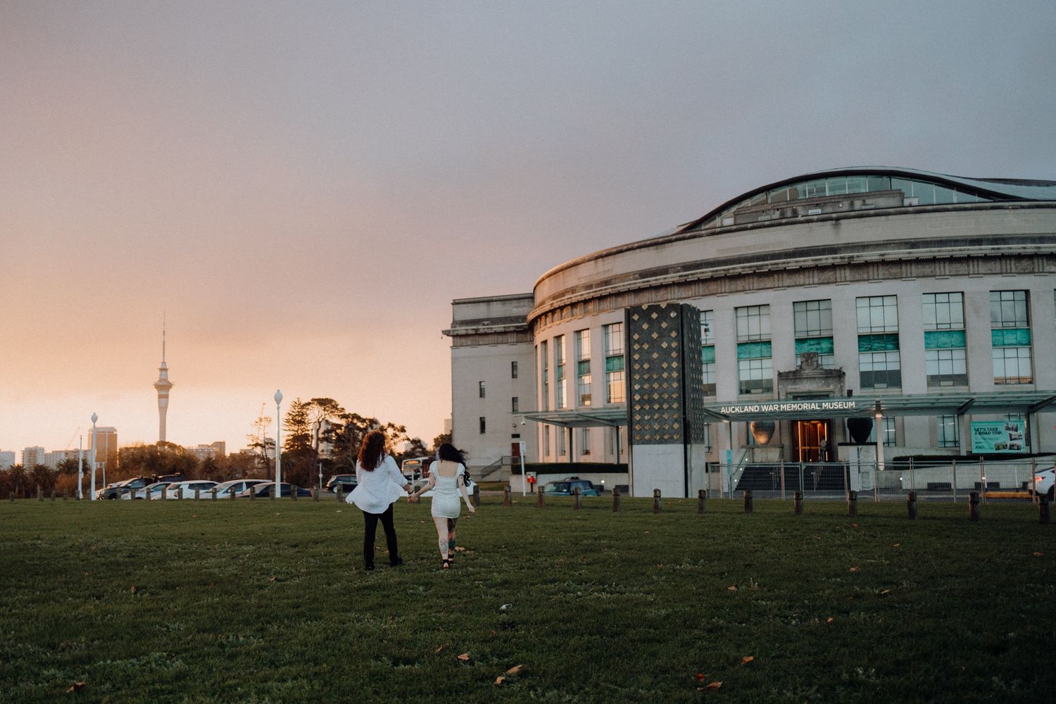Couple in their engagement shoot at Auckland War Memorial with Apertured Media-Auckland Wedding Photographer