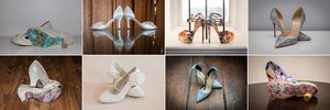 A collection of designer wedding shoes.