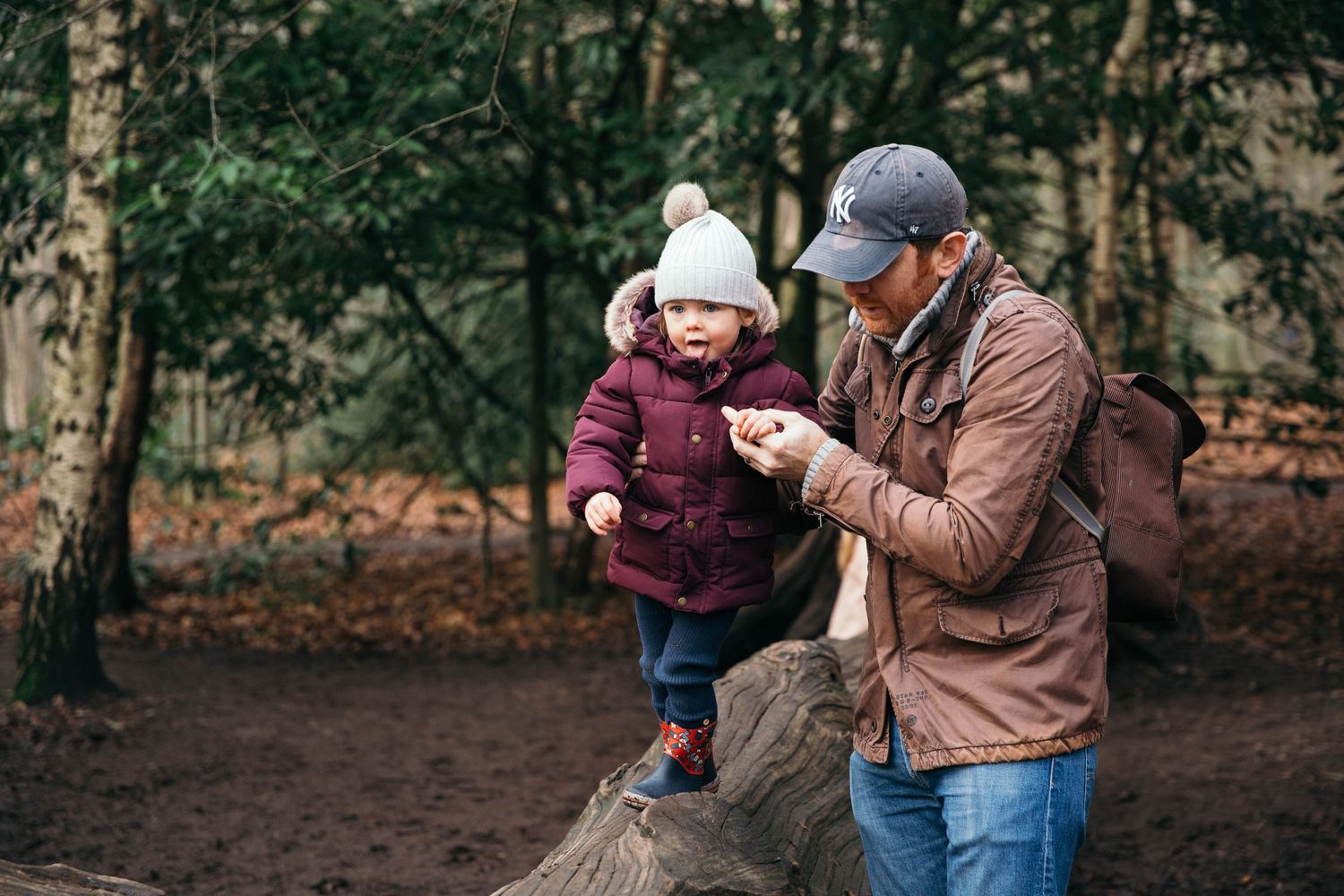 emilia at two years old with dad in gruffalo forest