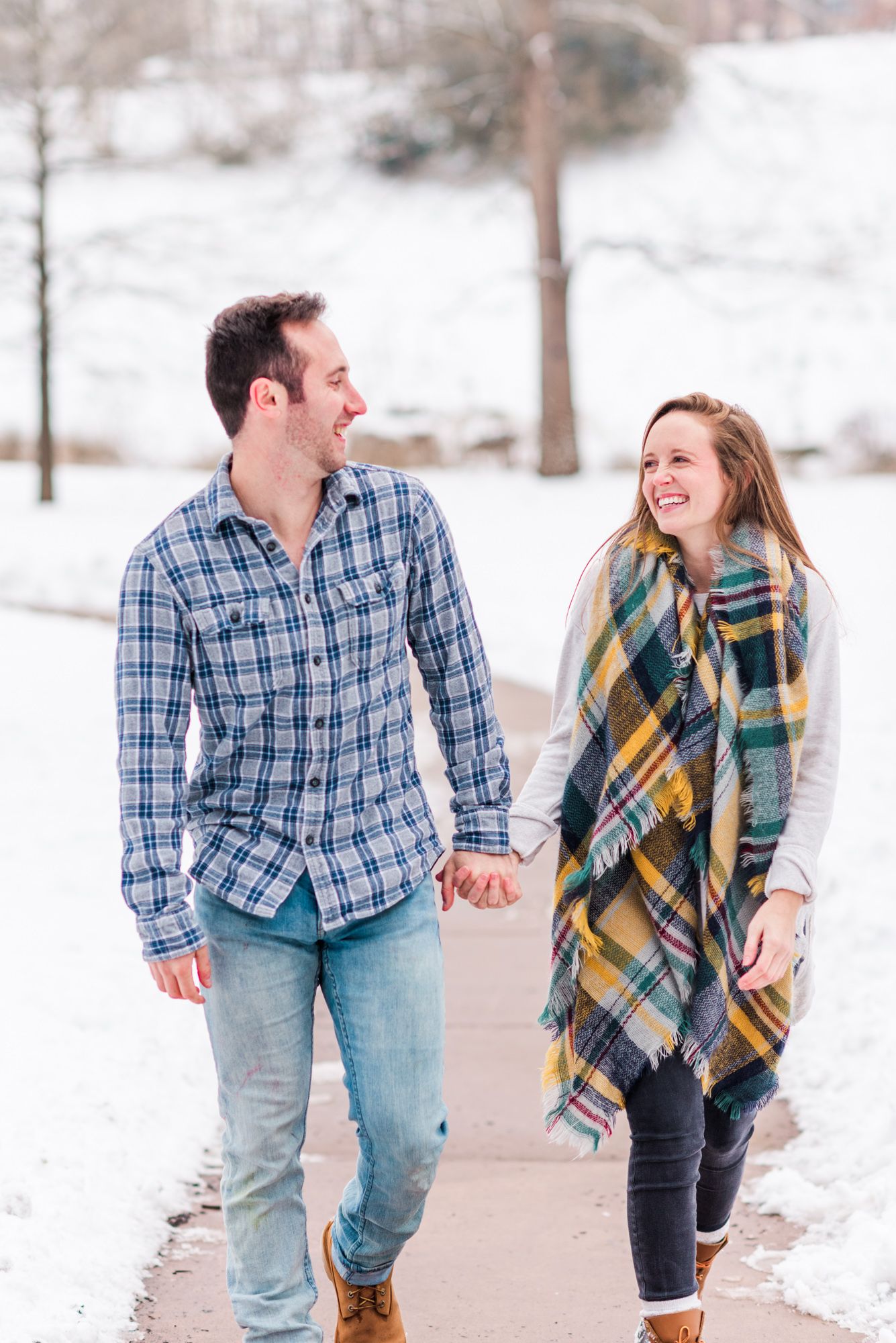 Winter and snow couple engagement in Harrisonburg Virginia