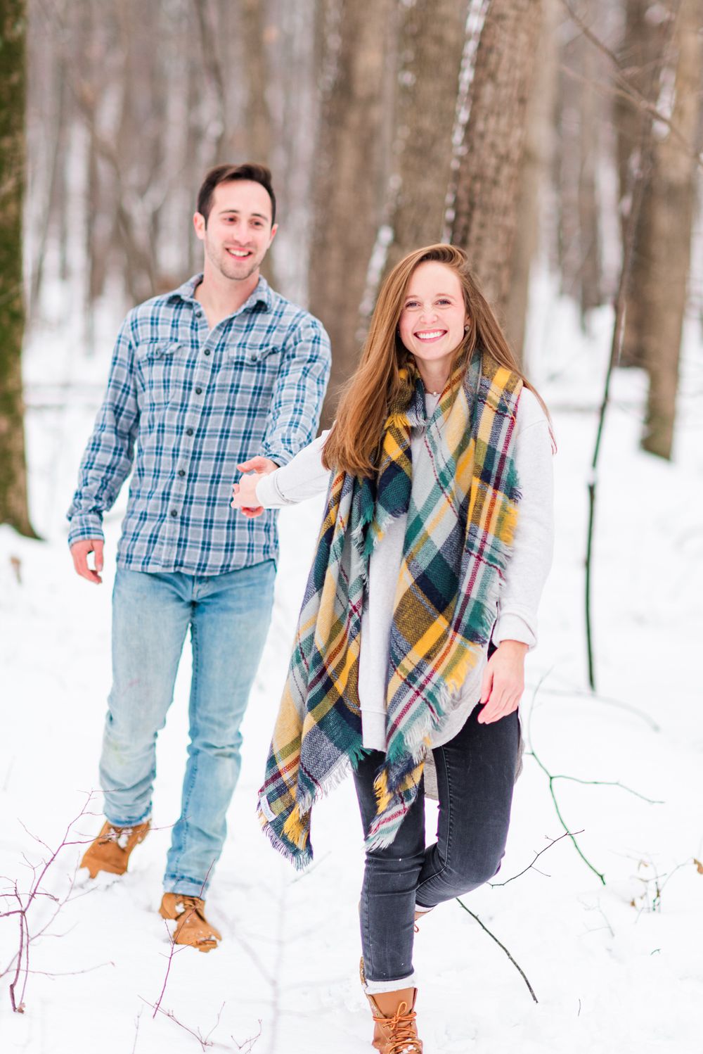 Winter and snow couple engagement in Harrisonburg Virginia
