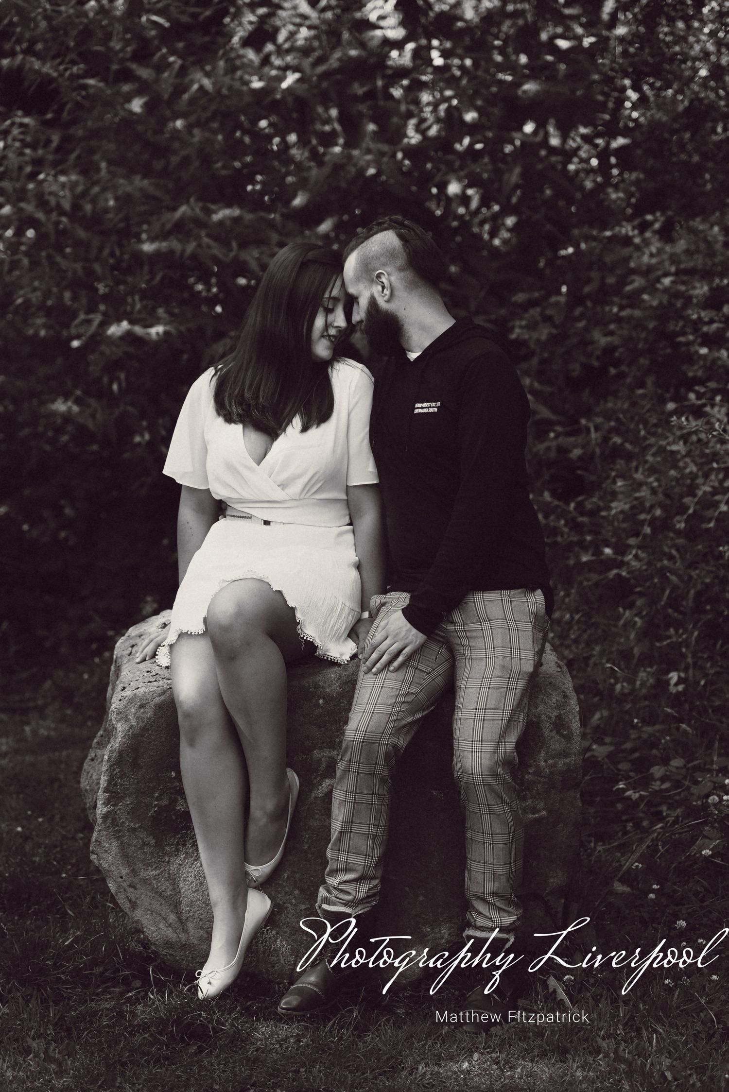 Black & White Naturally posed engagement photography at Liverpool Festival Gardens by Photography Liverpool