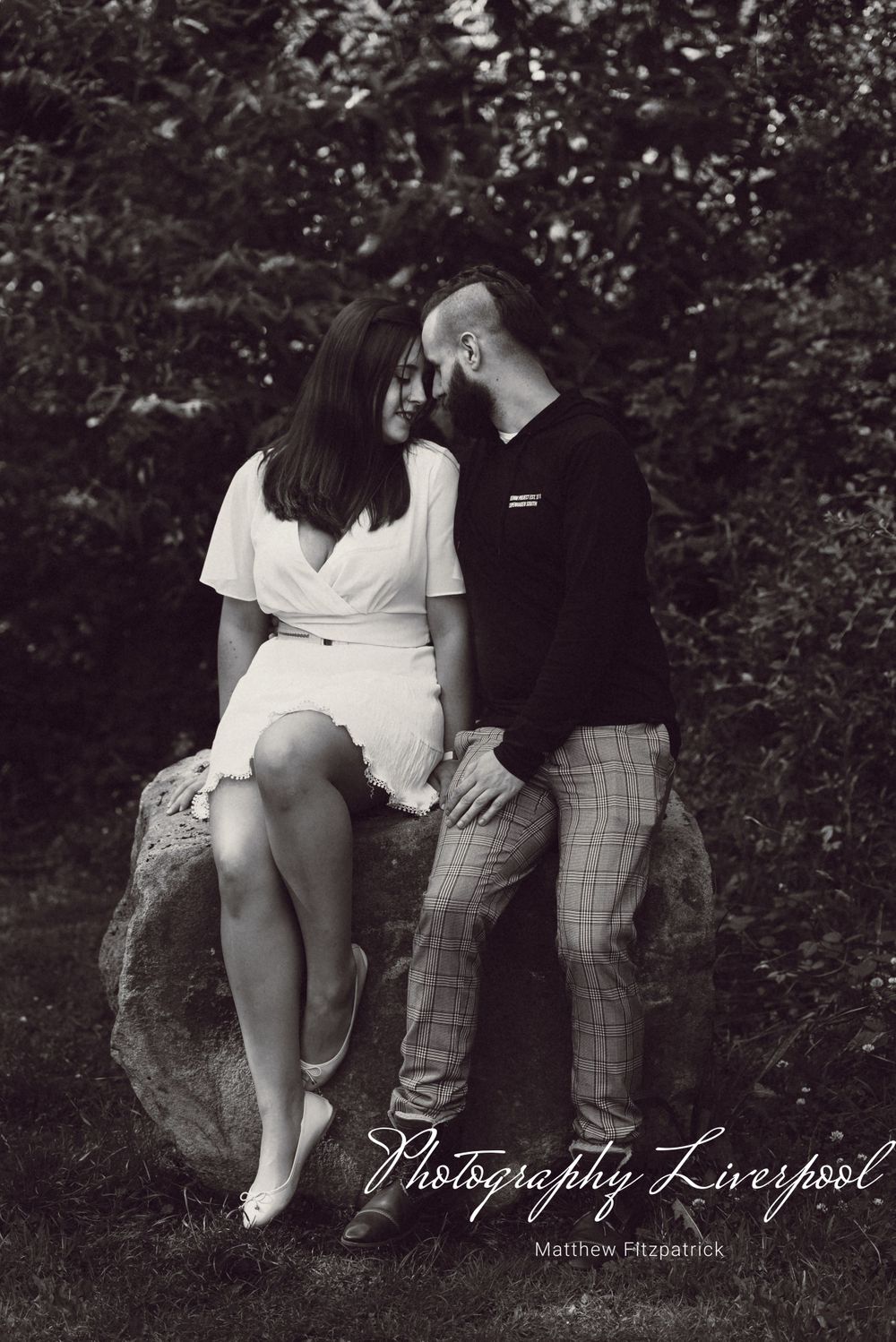 Black & White Naturally posed engagement photography at Liverpool Festival Gardens by Photography Liverpool