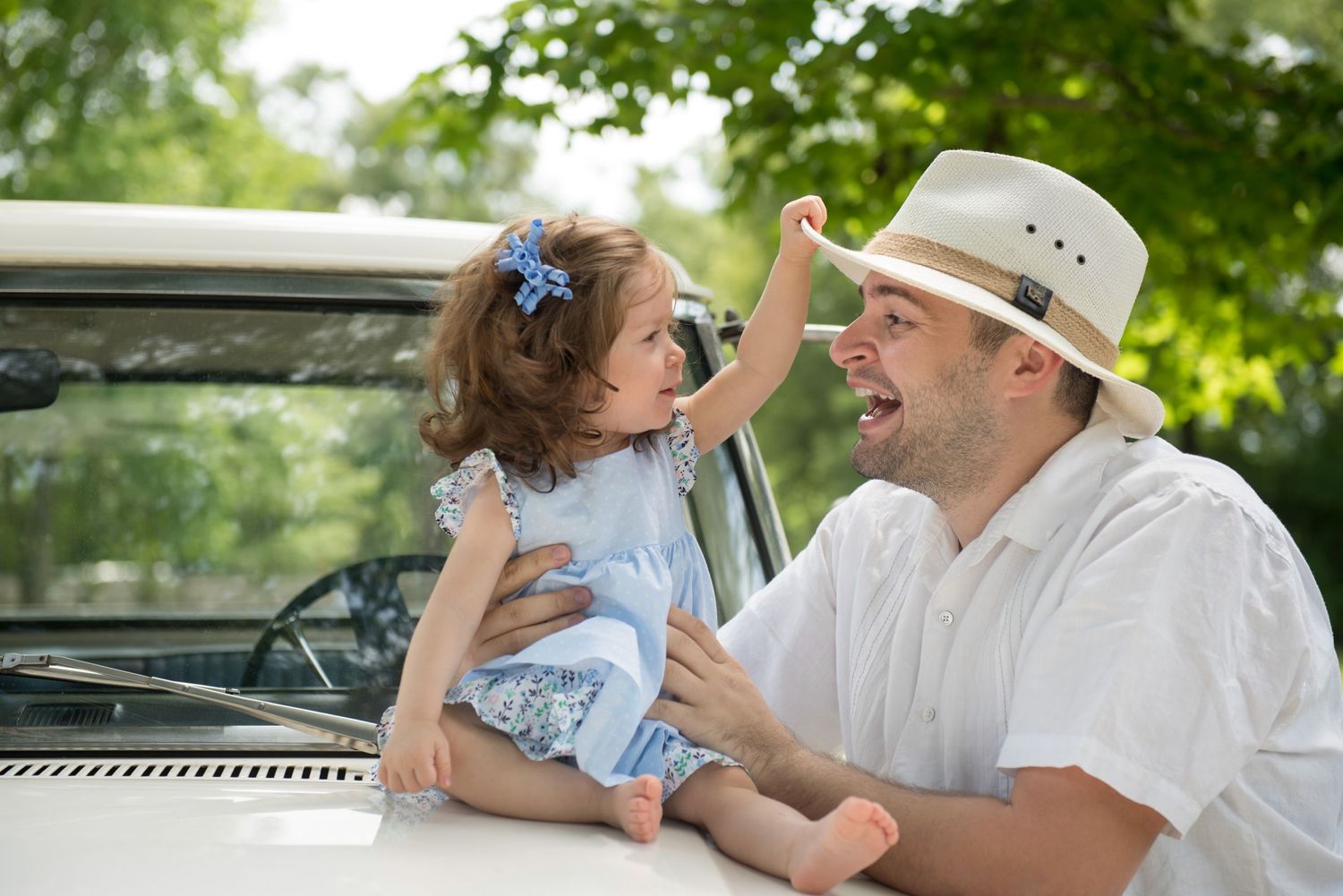 Father Daughter Photography Portrait with Vintage Truck and Hats