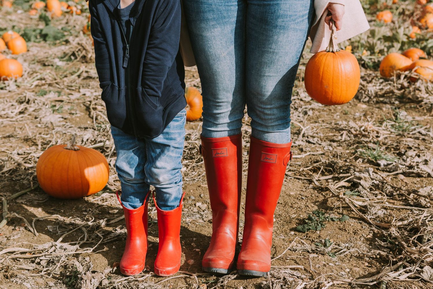 red wellies blue jeans orange pumpkins