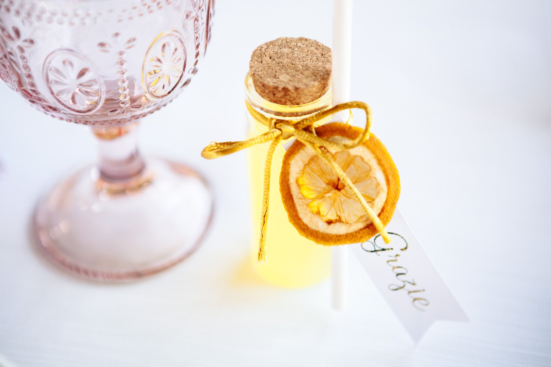 tuscany inspired wedding favours. little diy bottles filled with limoncello