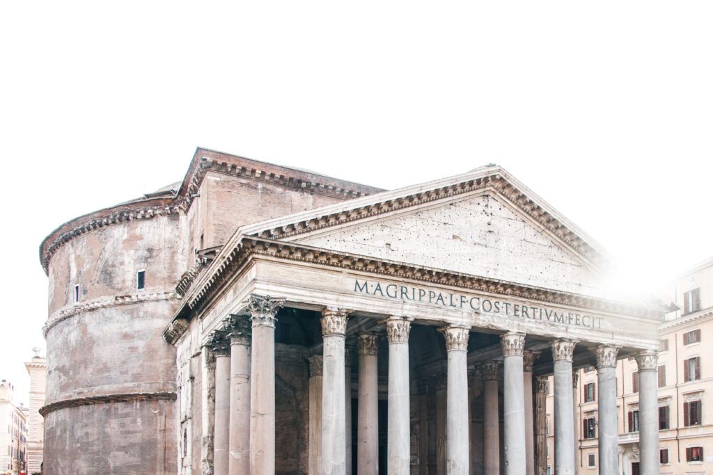 The front of the Pantheon in Rome, Italy