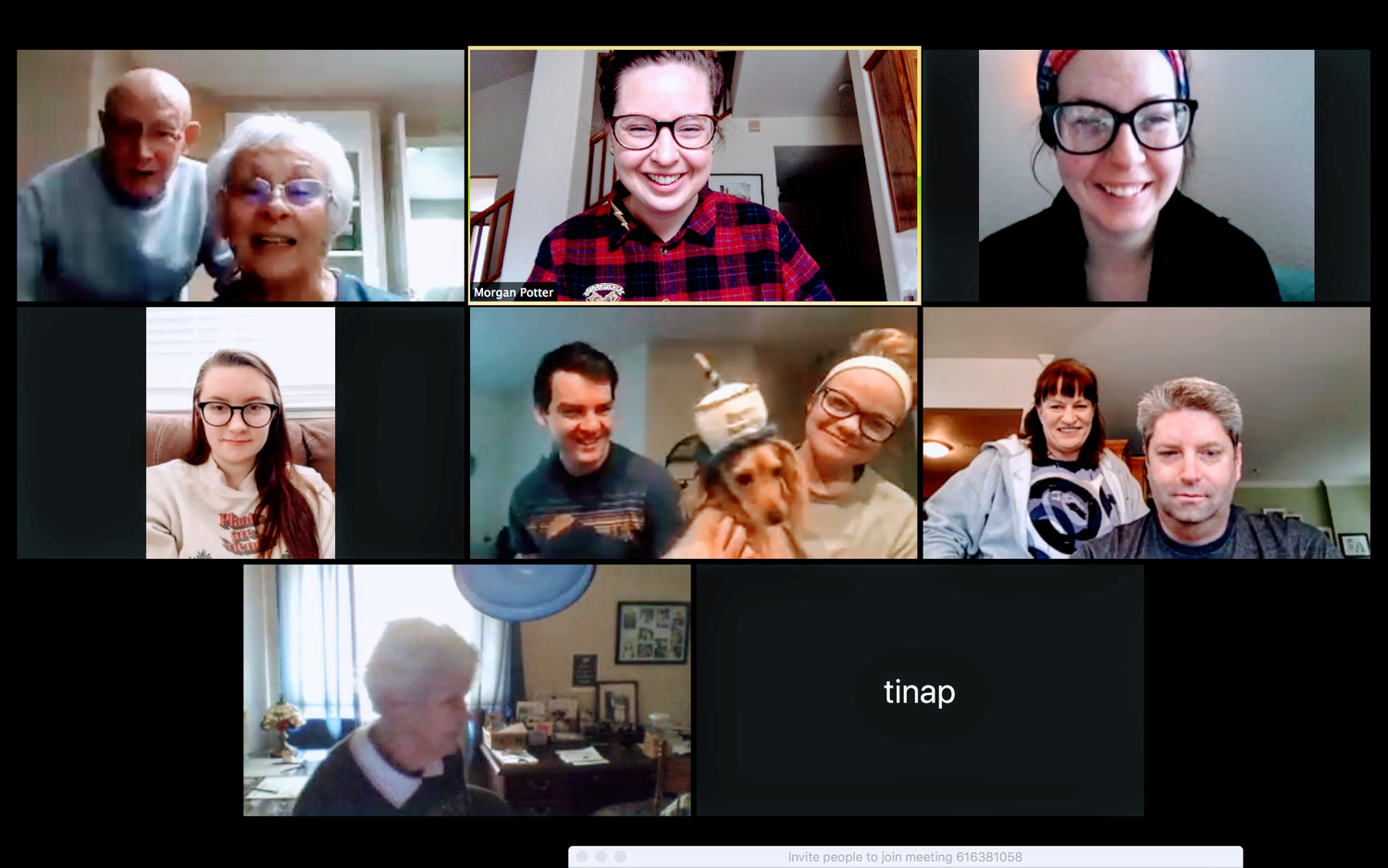 Screenshot of a Zoom birthday meeting with various family members