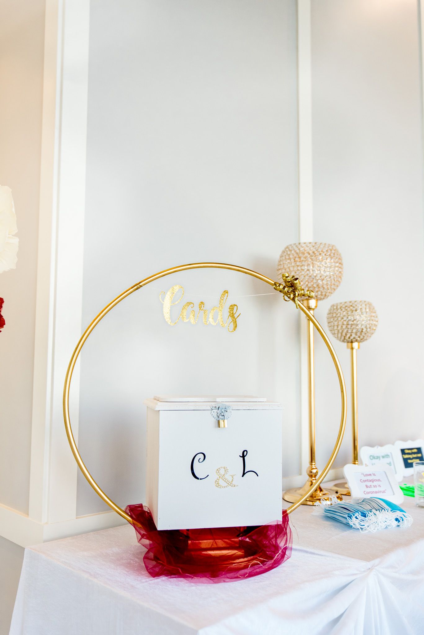 maroon and gold card table placement at glam fall wedding in chicago