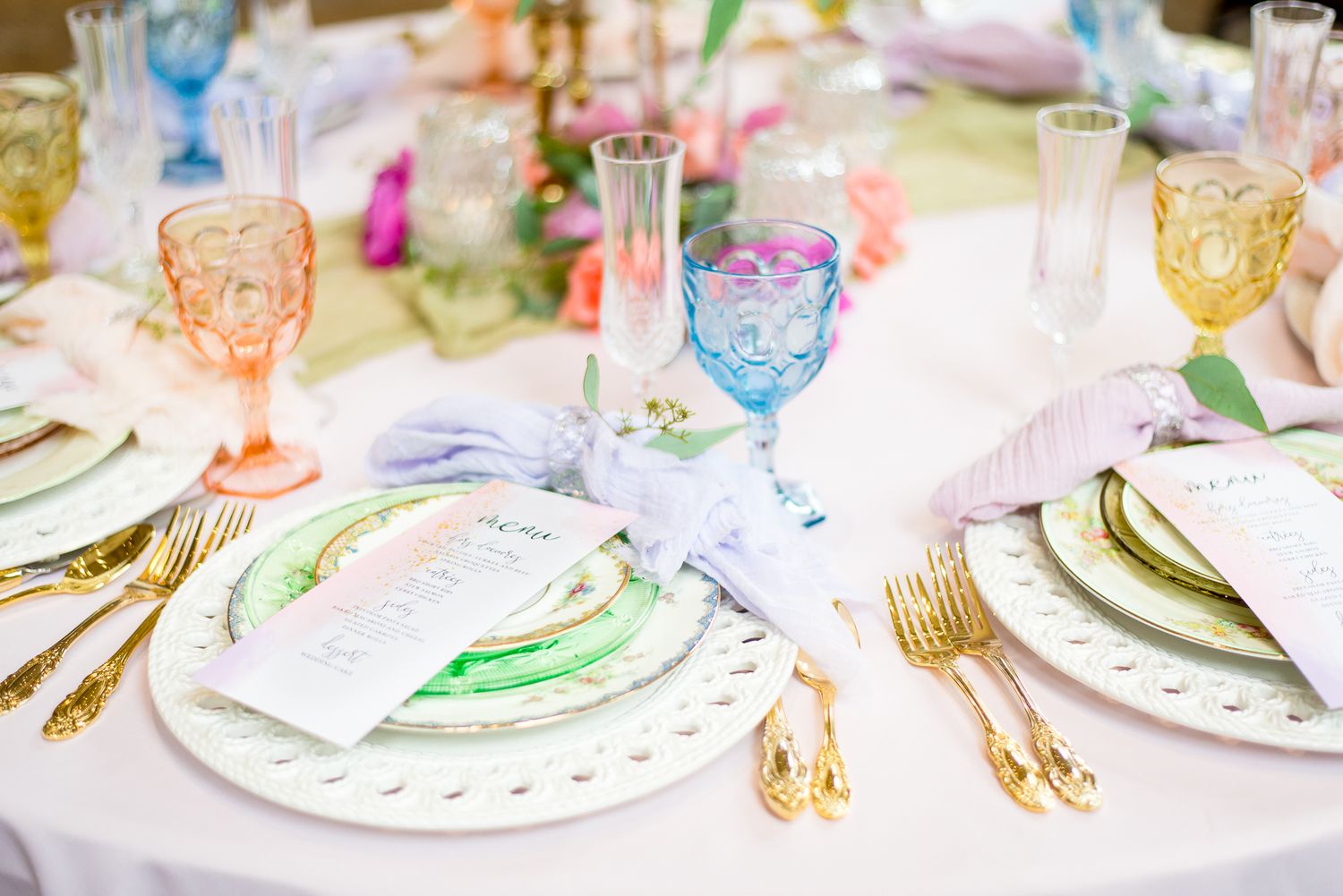 wedding table setting, detail shot, colorful, pastel, Benison, Cincinnati OH