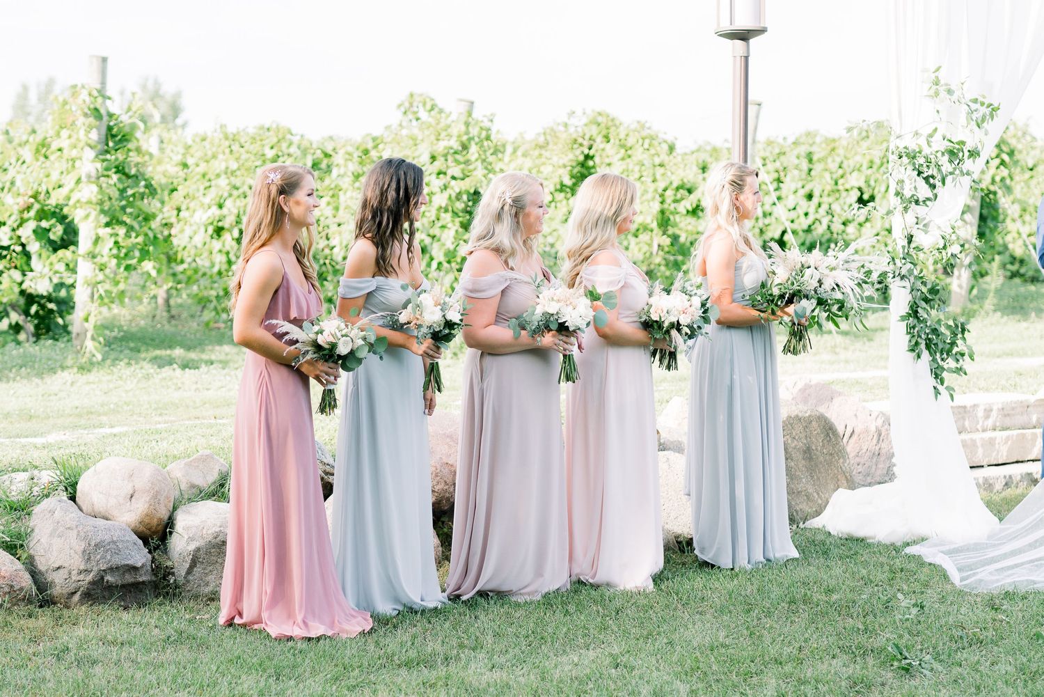 Vineyard photos with white willow events at Prairie Moon Winery wedding in Ames, Iowa