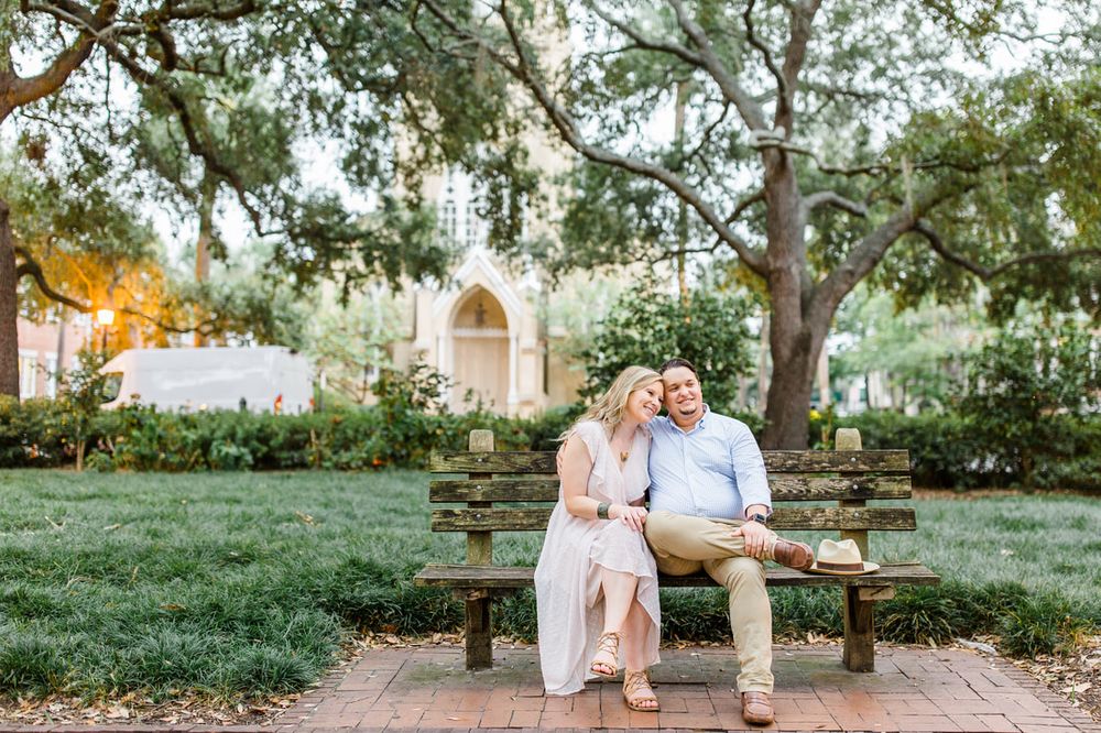 engagement session in monterey square of downtown savannah, ga