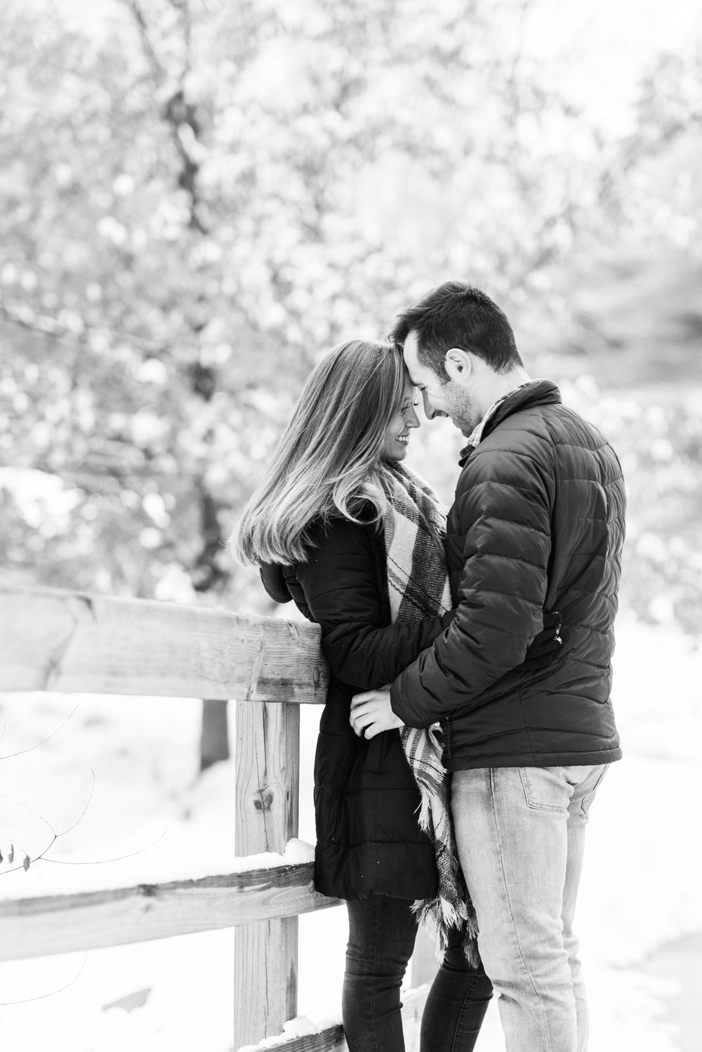 Winter and snow couple engagement in Harrisonburg Virginia
