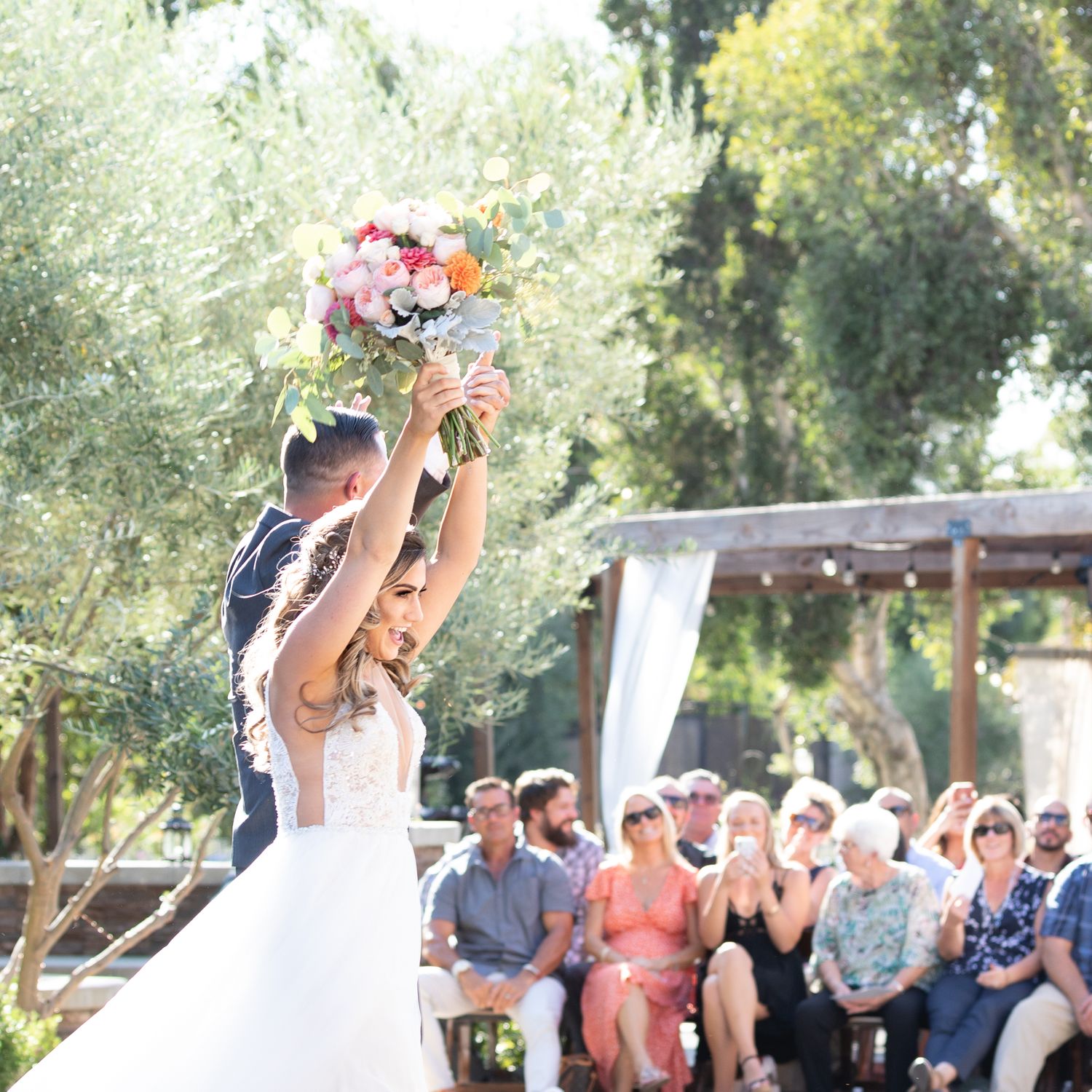 bridal bouquet in the air wedding